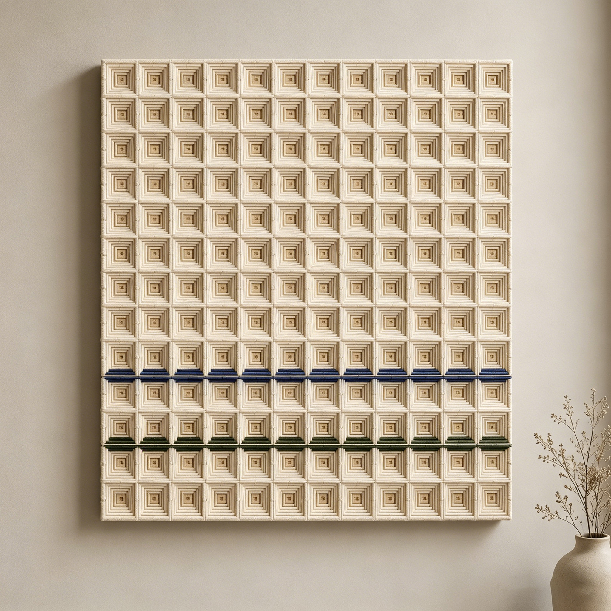 Geometric Fiber Wall Art, White Textile Wall Hanging, Modern 3D Fiber Sculpture, Neutral Minimalist Wall Decor, Handmade Cotton Rope Art