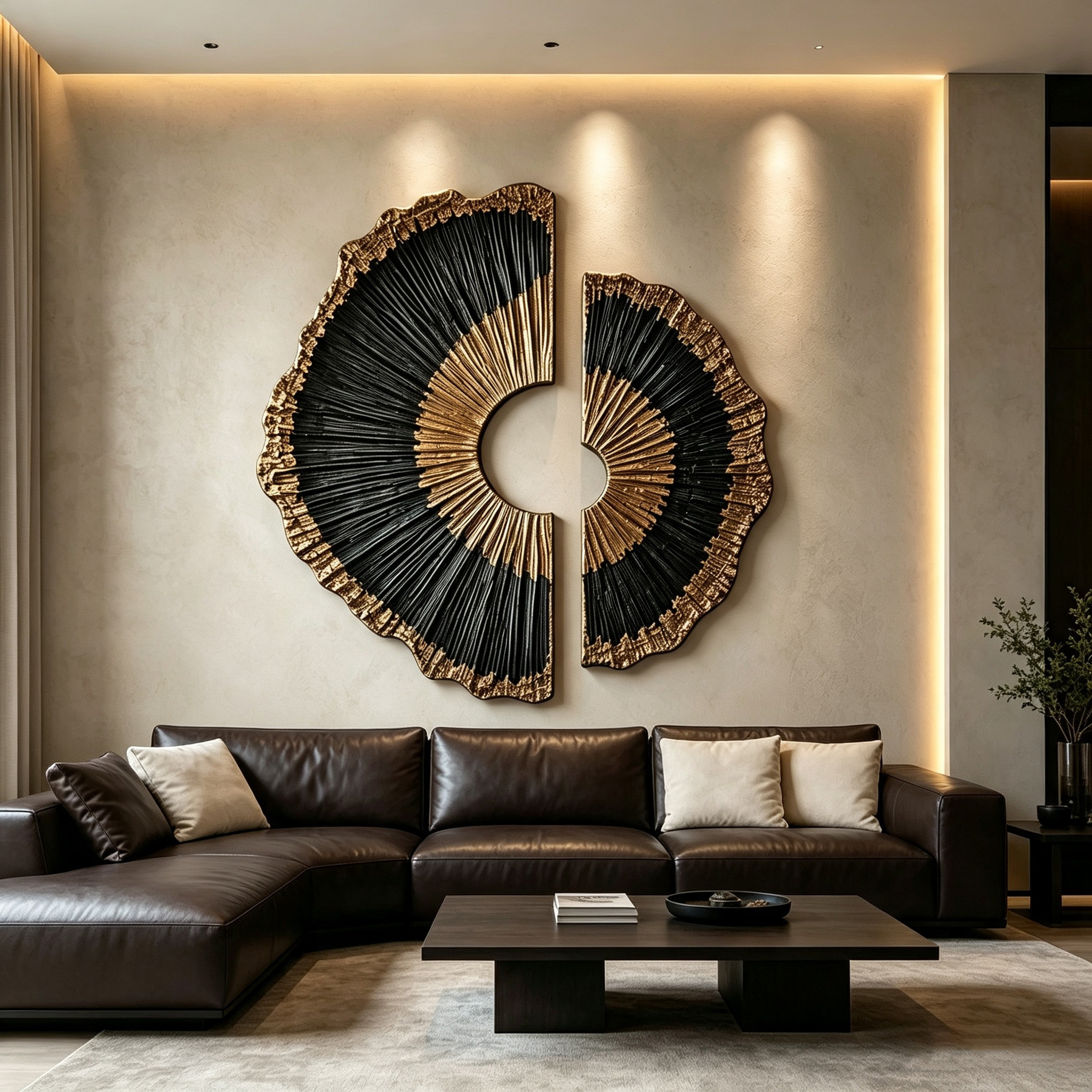 Black Gold Wood Wall Art, 3D Sunburst Wall Sculpture, Organic Modern Abstract Wood Decor, Textured Luxury Statement Wall Art
