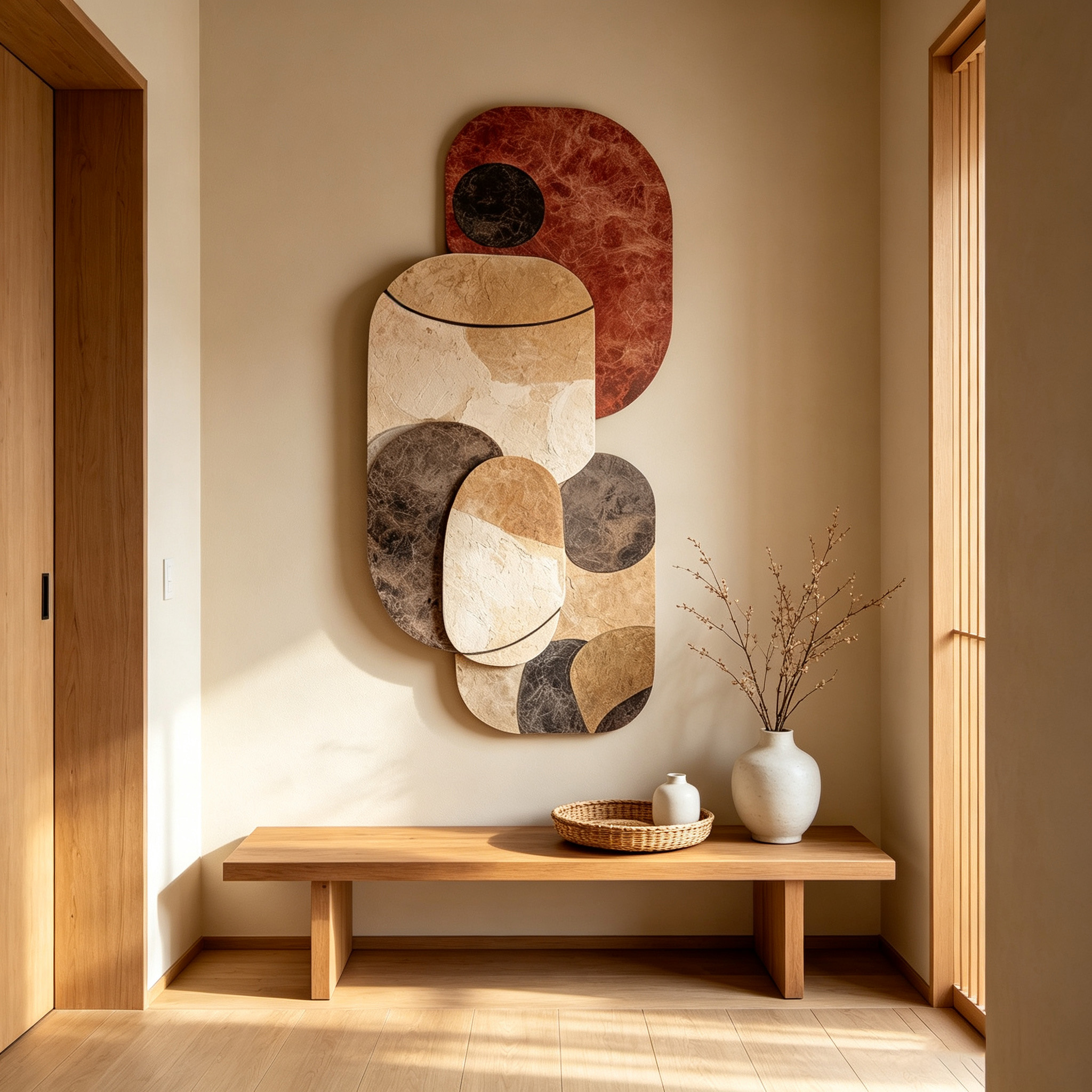 Large Abstract Wood Wall Art, Mid Century Modern Wooden Wall Sculpture, Bauhaus Geometric Wall Decor, 3D Japandi Wall Hanging