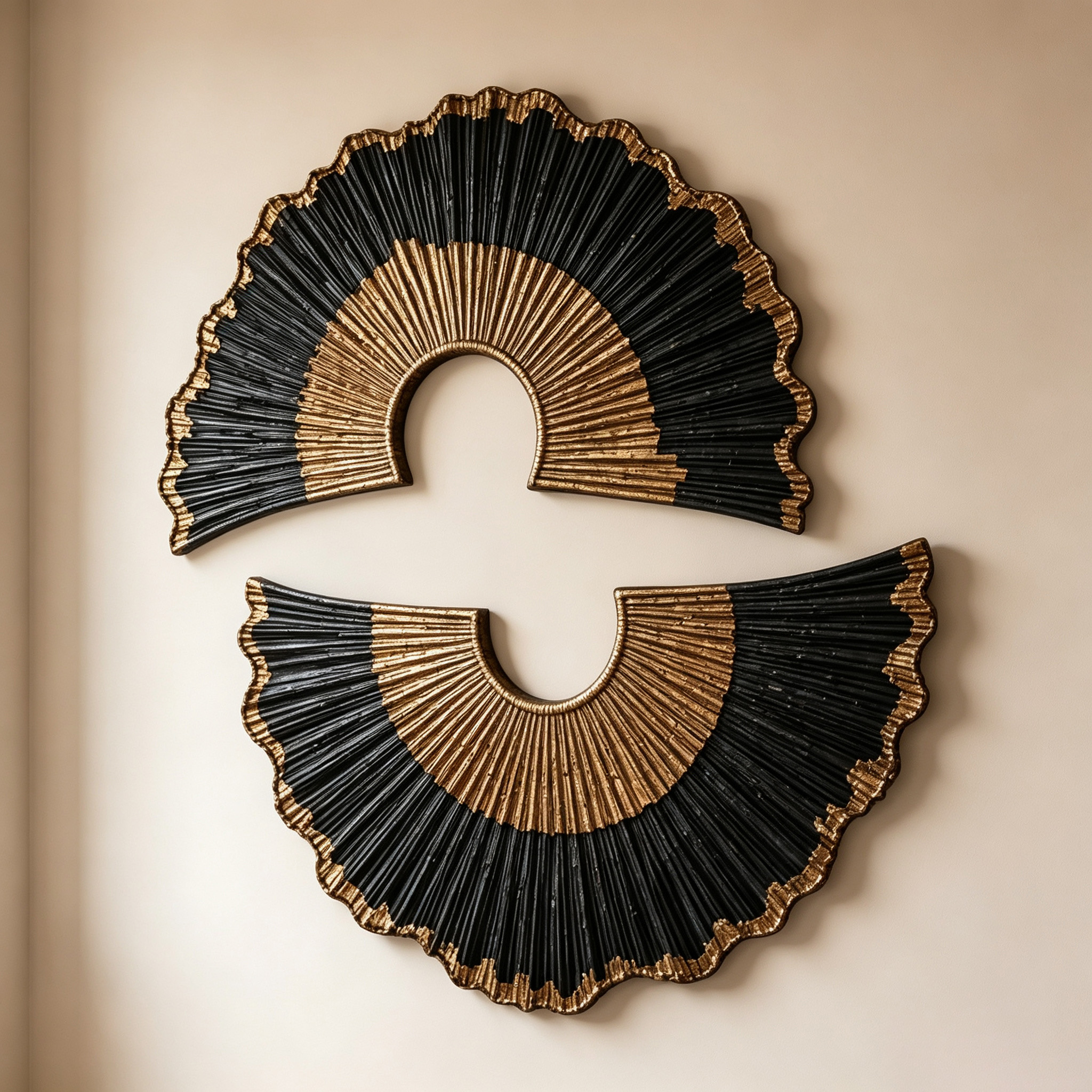 Black Gold Wood Wall Art, 3D Sunburst Wall Sculpture, Abstract Organic Modern Wood Decor, Luxury Textured Statement Wall Art