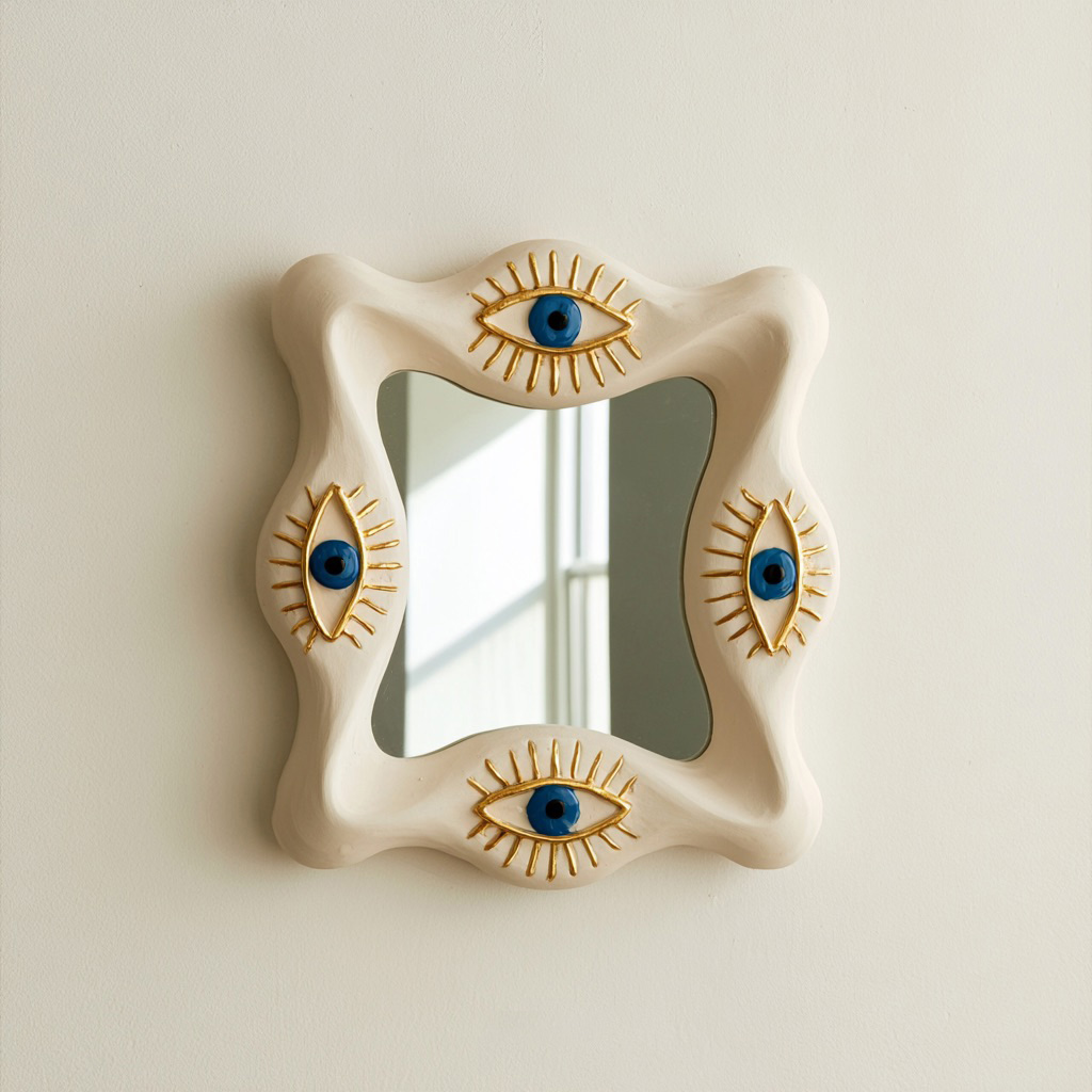 Evil Eye Wall Mirror, Wavy Wood Mirror, Sculptural Organic Mirror, All Seeing Eye Decor, Unique Statement Wall Art, Mystical Home Decor