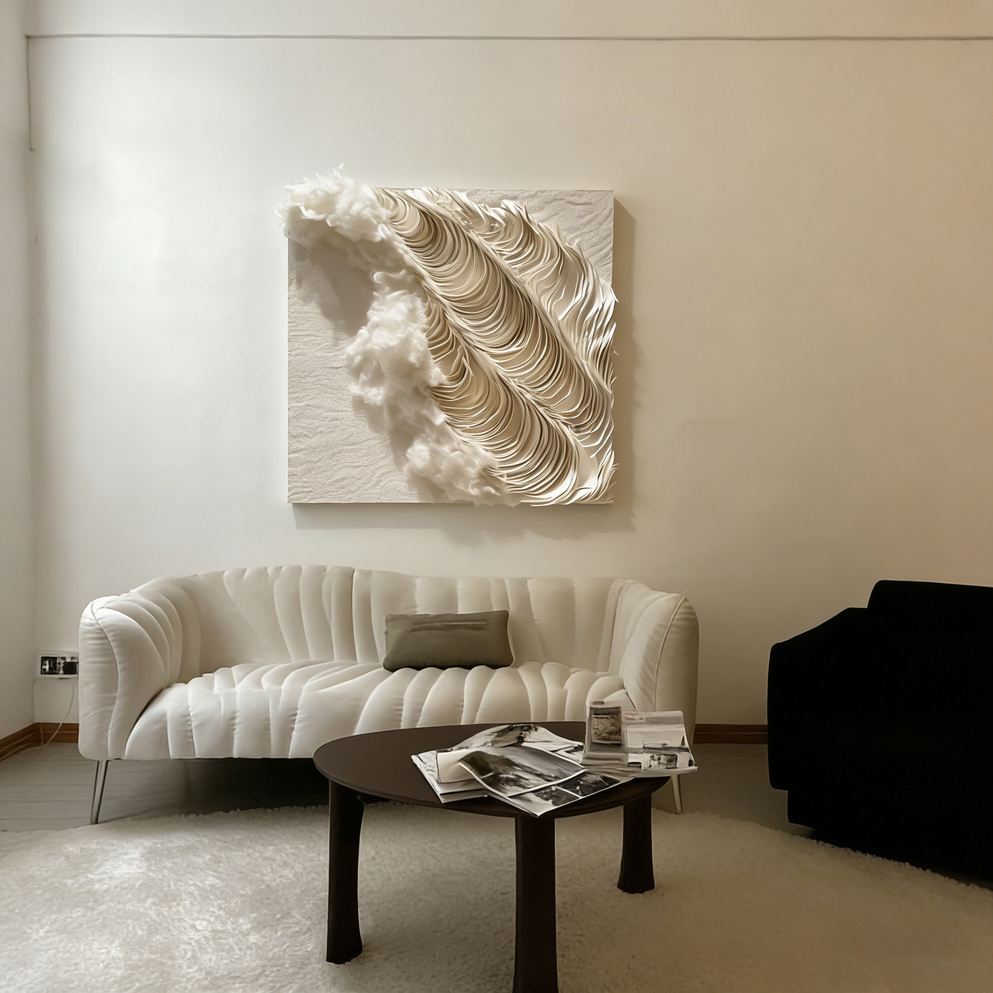 3D Paper Wall Art, Textured Abstract Wall Decor, Minimalist Wall Sculpture, Handmade Modern Canvas Art, Cream Black White Wall Hanging