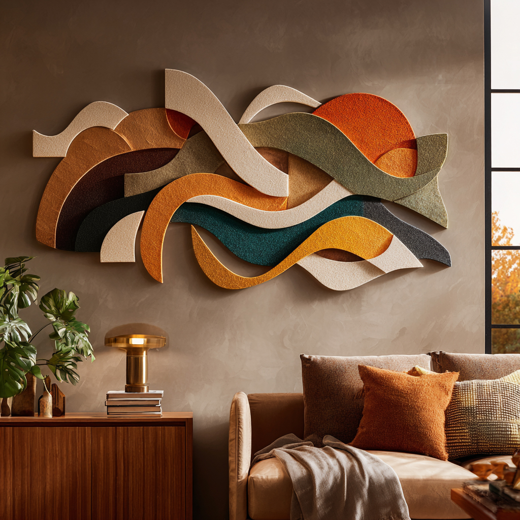 Abstract 3D Wall Art - Modern Geometric Wave Sculpture in Warm Earthy Tones - Large Textured Wall Hanging for Living Room & Bedroom Decor