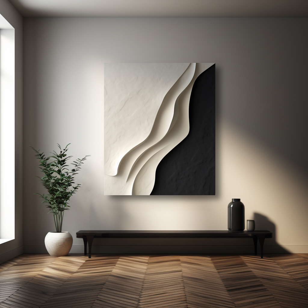 Black & White wave-style art wall-minimalist