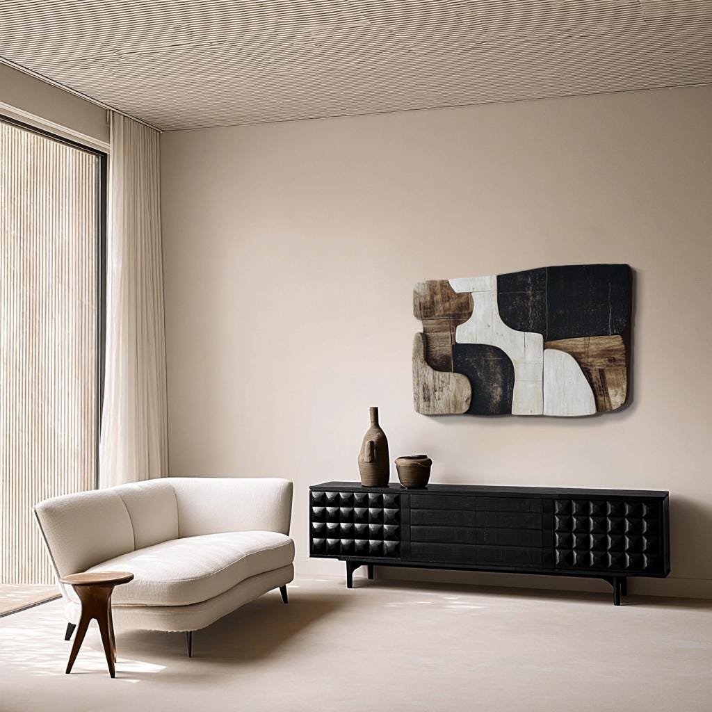 3D Wood Wall Sculpture – Modern Abstract Wall Art in Neutral Tones – Organic Minimalist Wooden Wall Decor – Custom Handmade Wall Panel