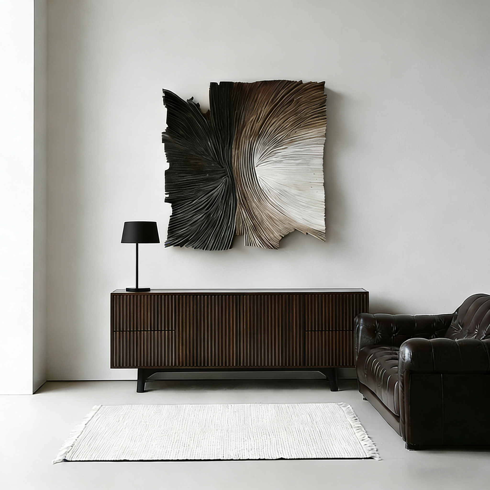 Abstract Fiber Wall Art – Modern 3D Textured String Art Sculpture, Neutral Geometric Wall Decor for Living Room Bedroom