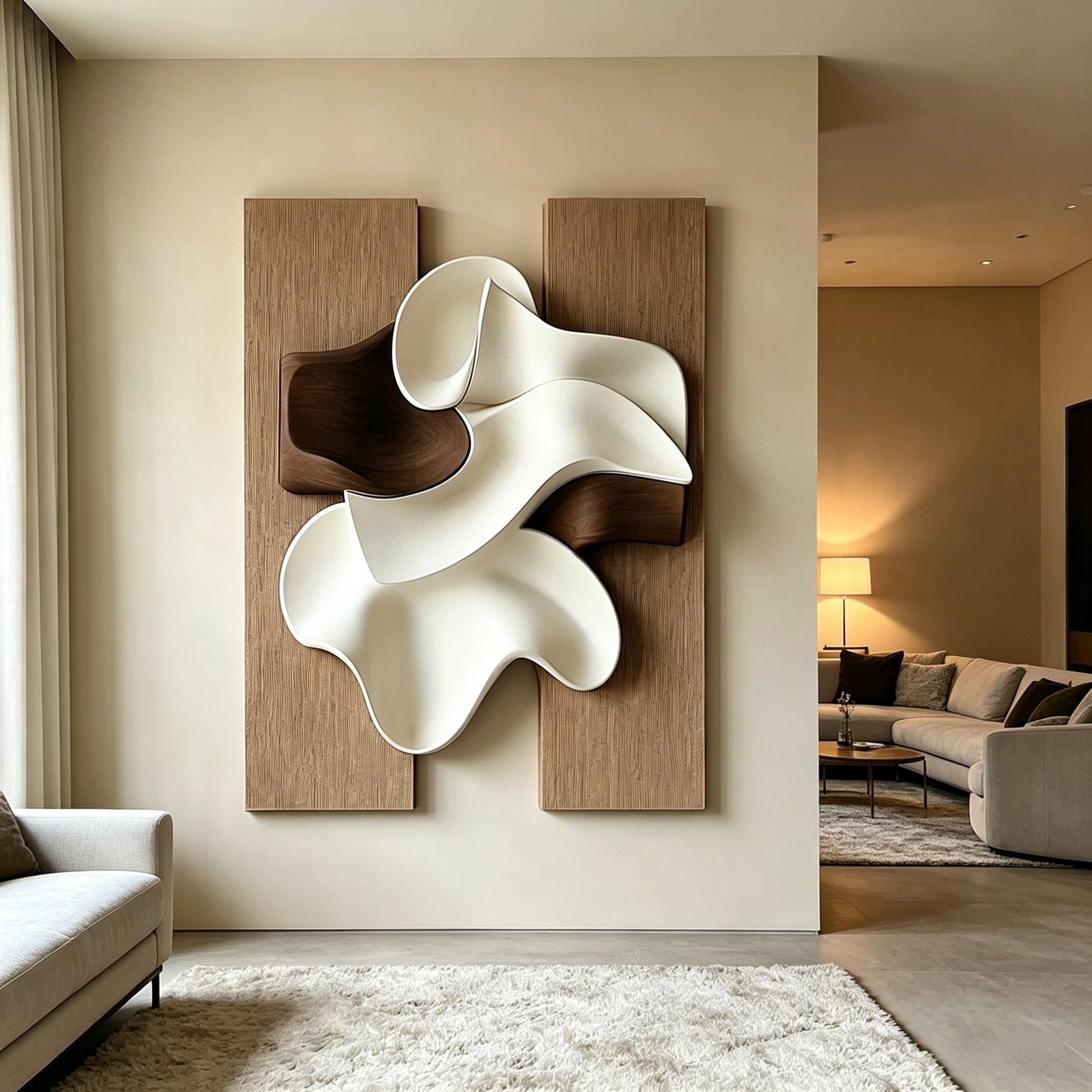 Large Abstract Wood Wall Art, 3D Wood Sculpture, Organic Wave Wall Decor, Modern Japandi Wooden Artwork