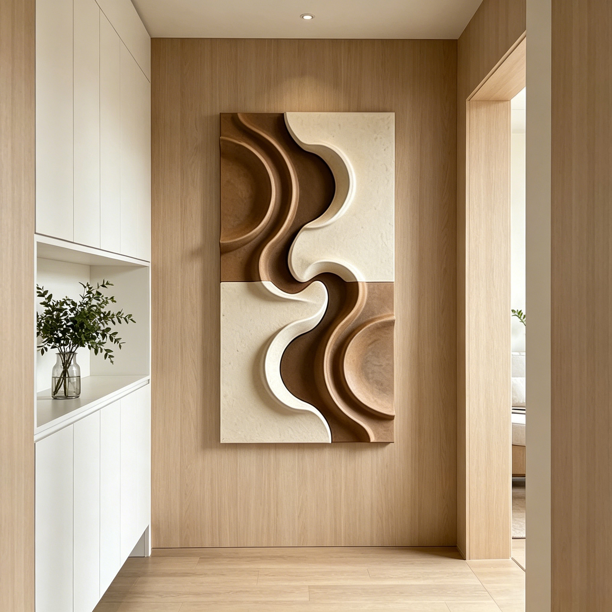 Abstract Wood Wall Art, Modern Organic Sculpture, Neutral Beige Wall Decor, Japandi Wooden Wall Hanging