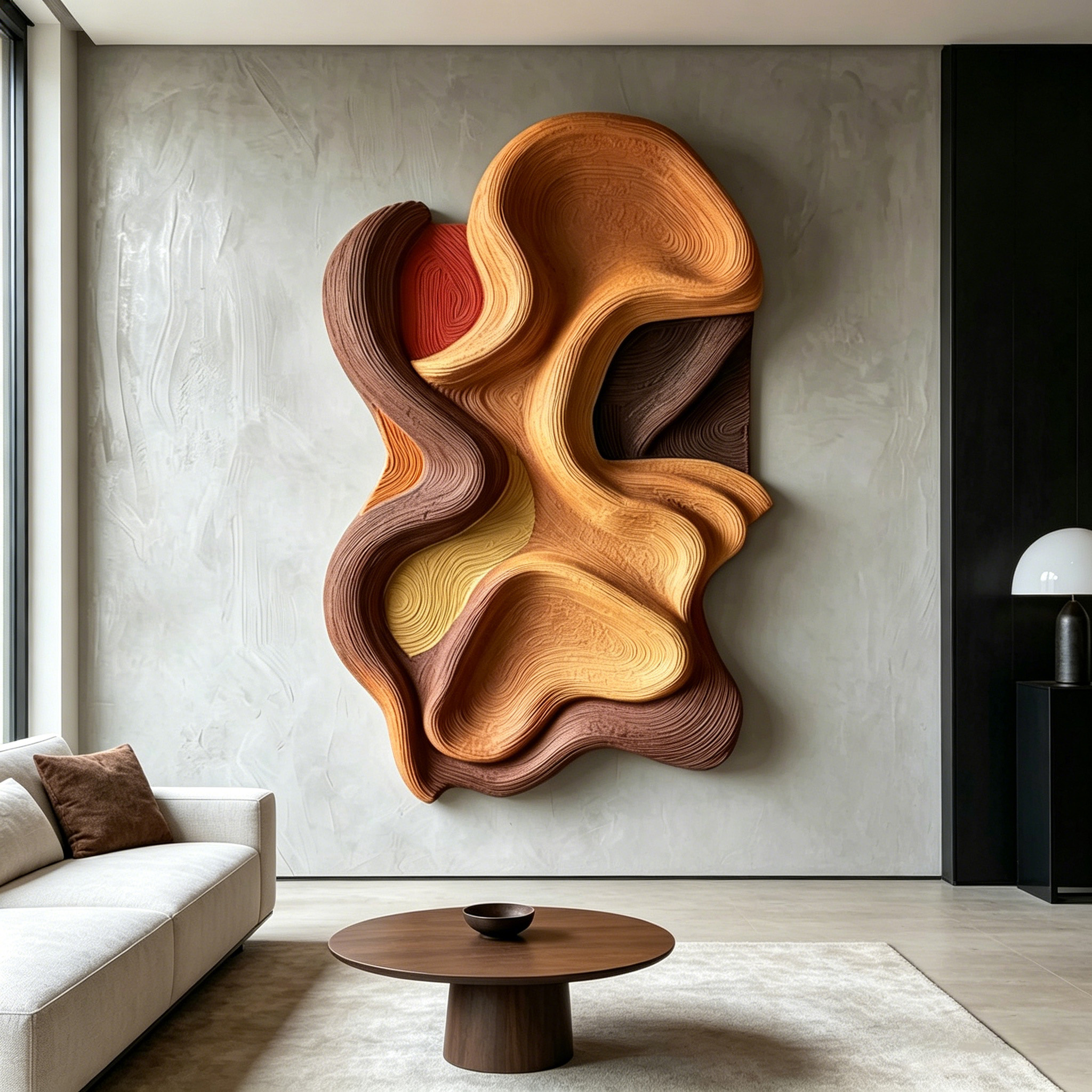 Large Abstract Wood Wall Art, Organic Modern Wall Sculpture, 3D Carved Wood Panel, Japandi Decor, Statement Wall Hanging