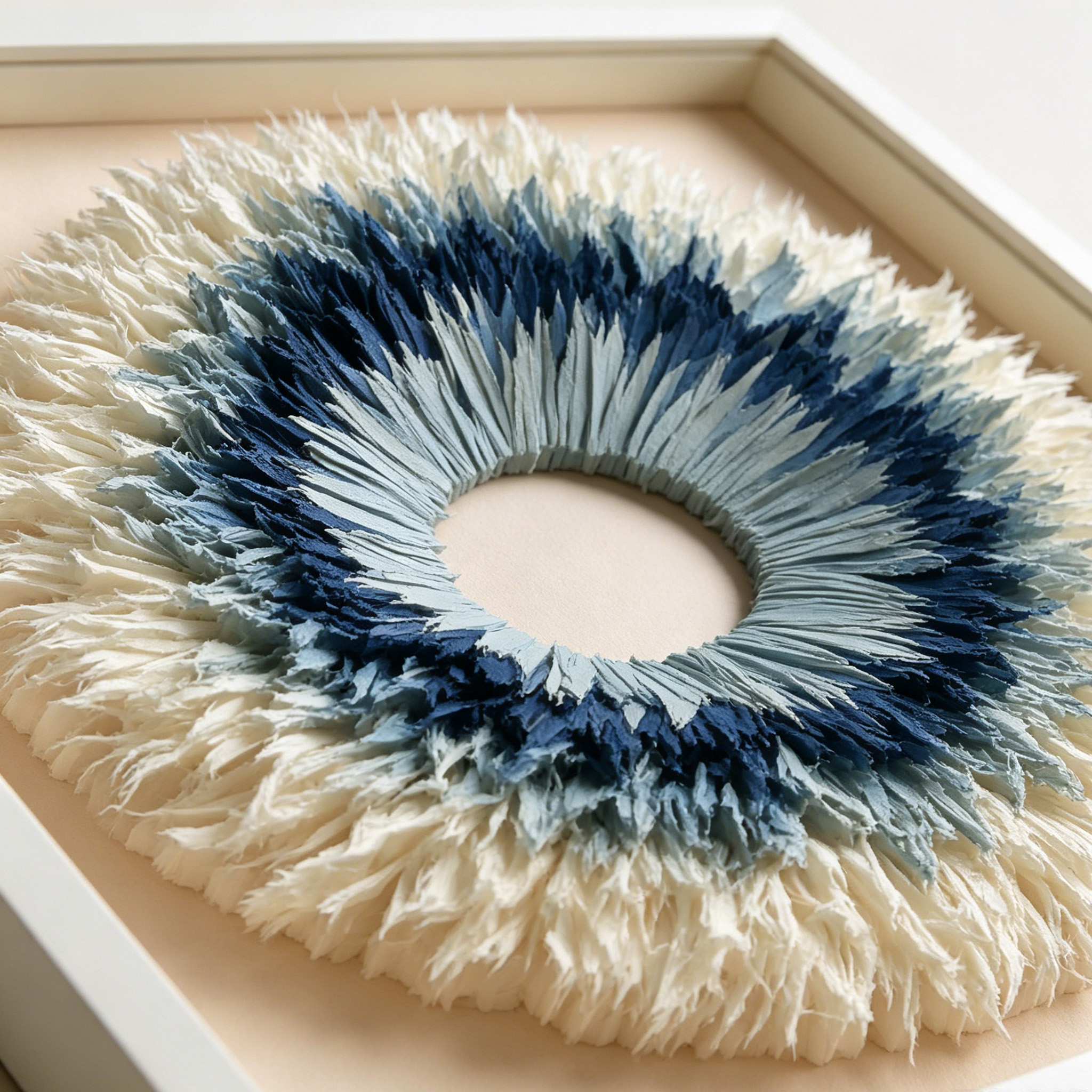 Coastal Paper Wall Art, Blue Ombre Paper Sculpture, Modern Sunburst Wall Decor, Handmade Circular Artwork, Organic Modern Home Decor