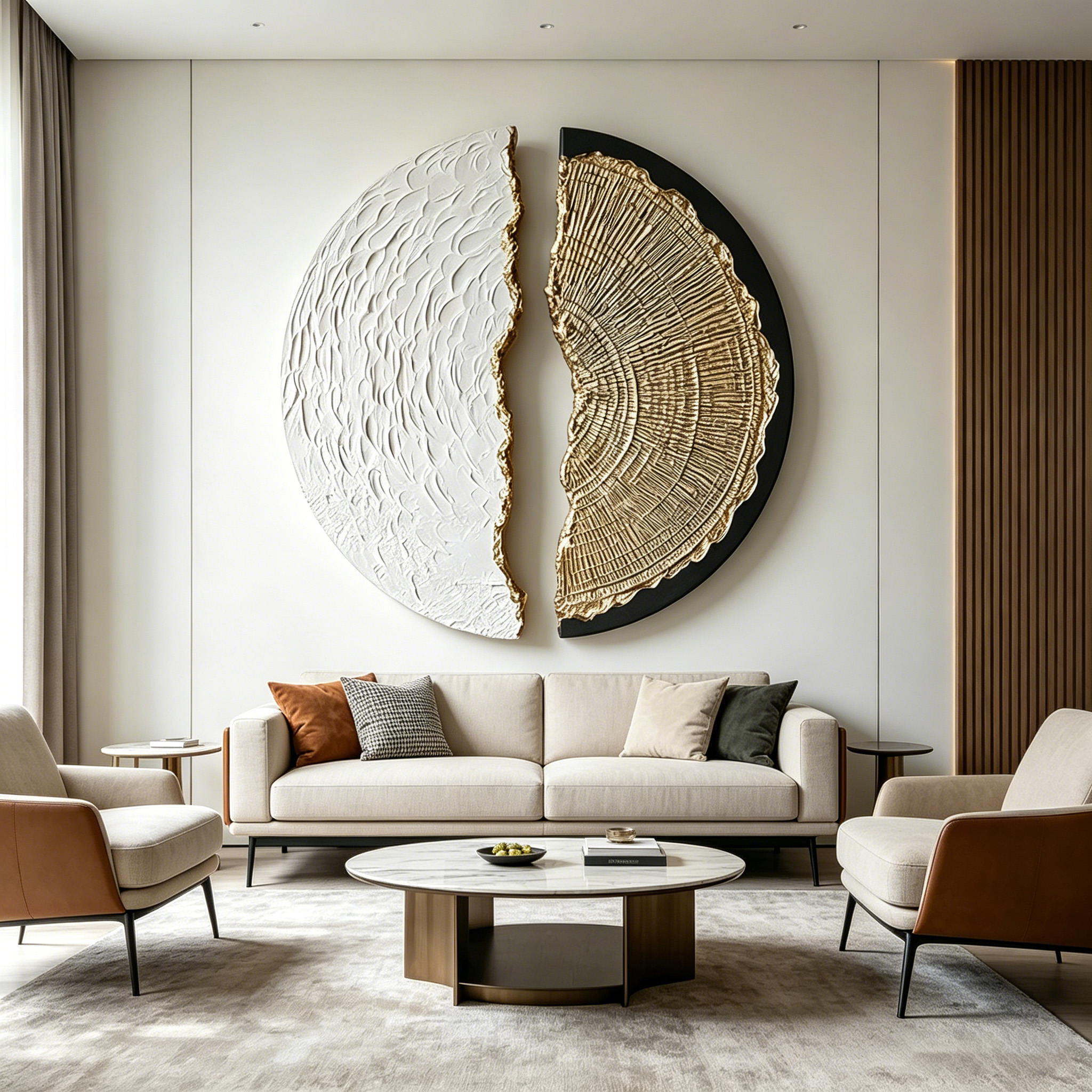 Abstract Wood Wall Art, 3D Half Moon Wood Sculpture, Wabi Sabi Wall Decor, Gold Black Textured Artwork, Modern Luxury Wall Art
