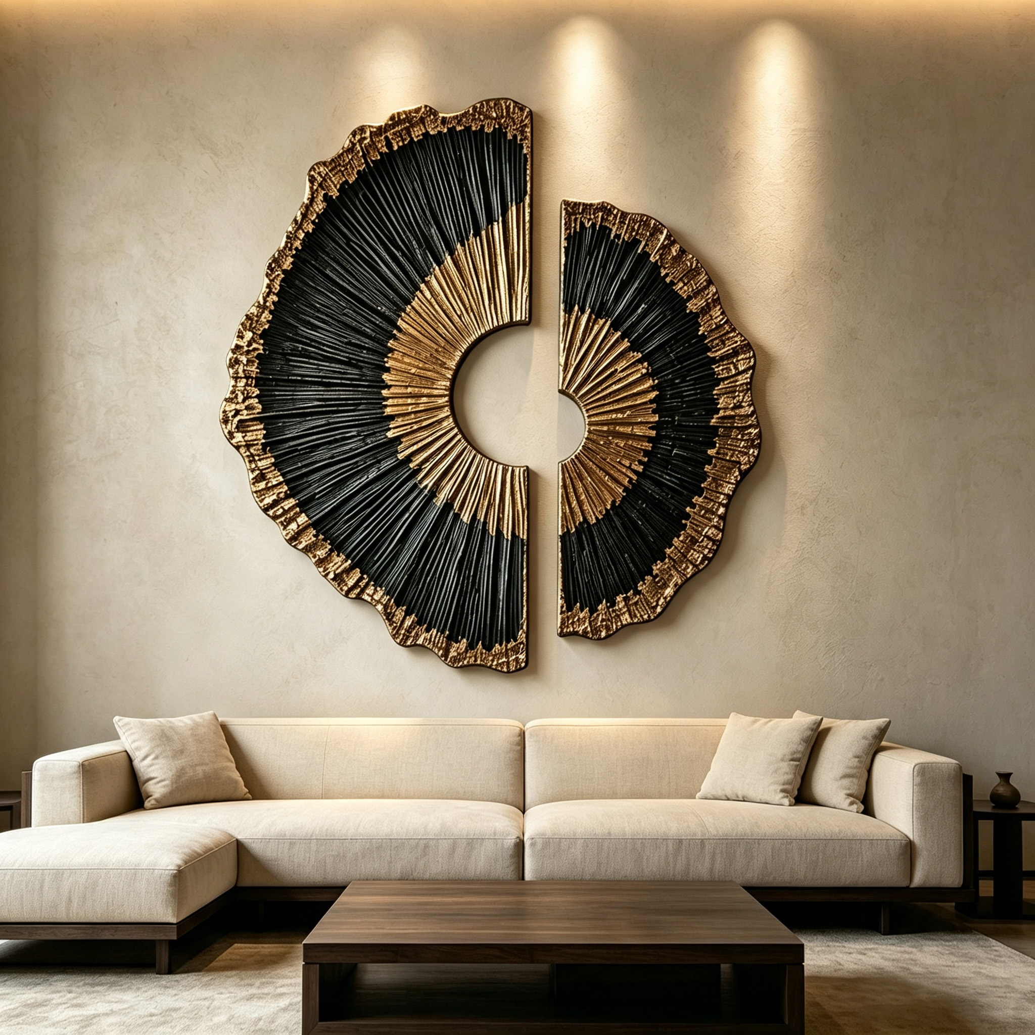 Black Gold Wood Wall Art, 3D Sunburst Wall Sculpture, Organic Modern Abstract Wood Decor, Textured Luxury Statement Wall Art
