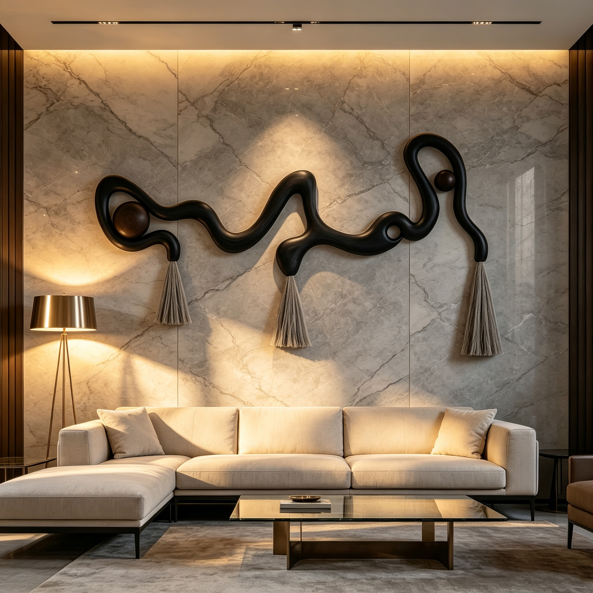 Sculptural Organic Wall Hanging | Dark Wood Wavy Art with Macrame Tassels & Beads | Abstract Boho Wall Decor | Modern Entryway Accent