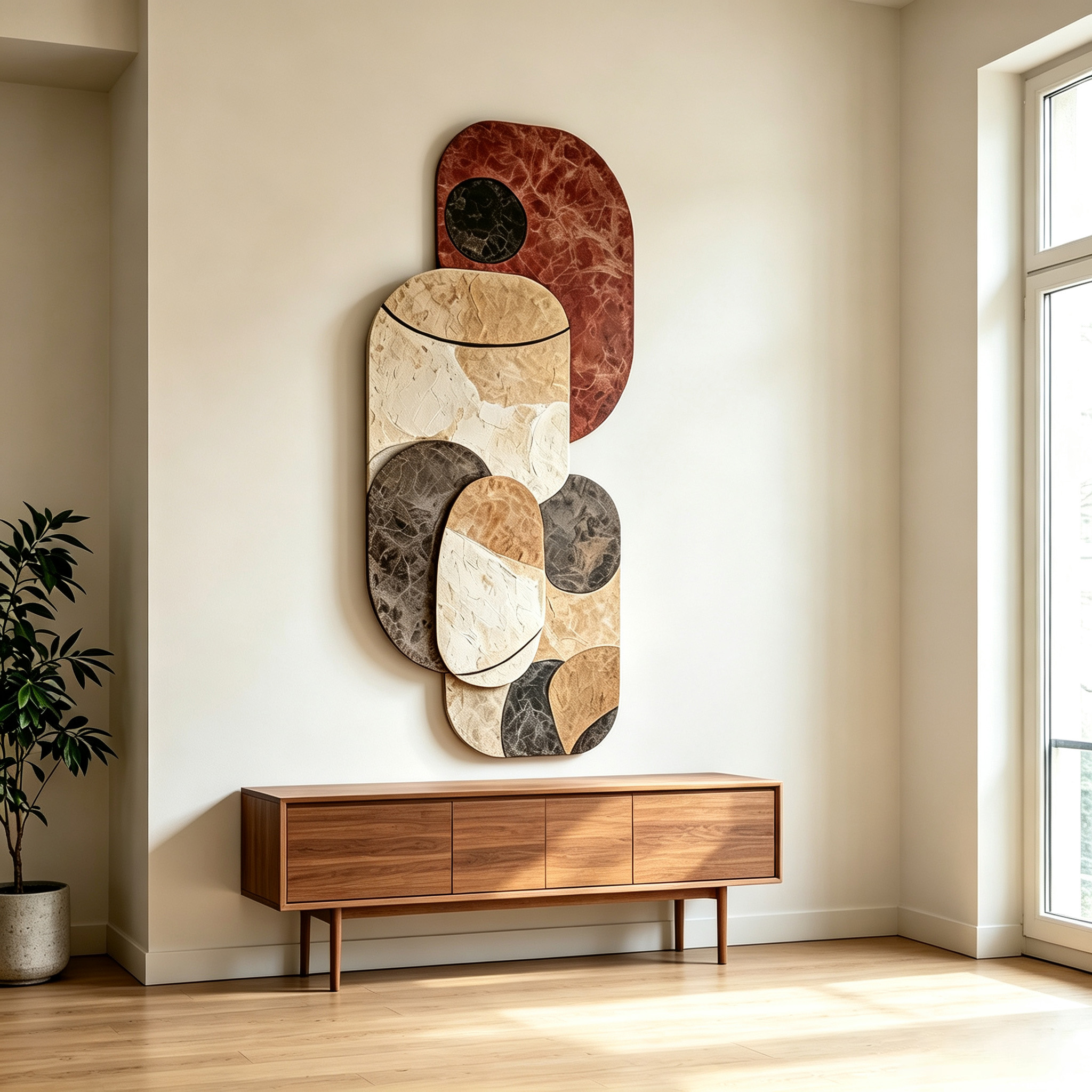 Large Abstract Wood Wall Art, Mid Century Modern Wooden Wall Sculpture, Bauhaus Geometric Wall Decor, 3D Japandi Wall Hanging