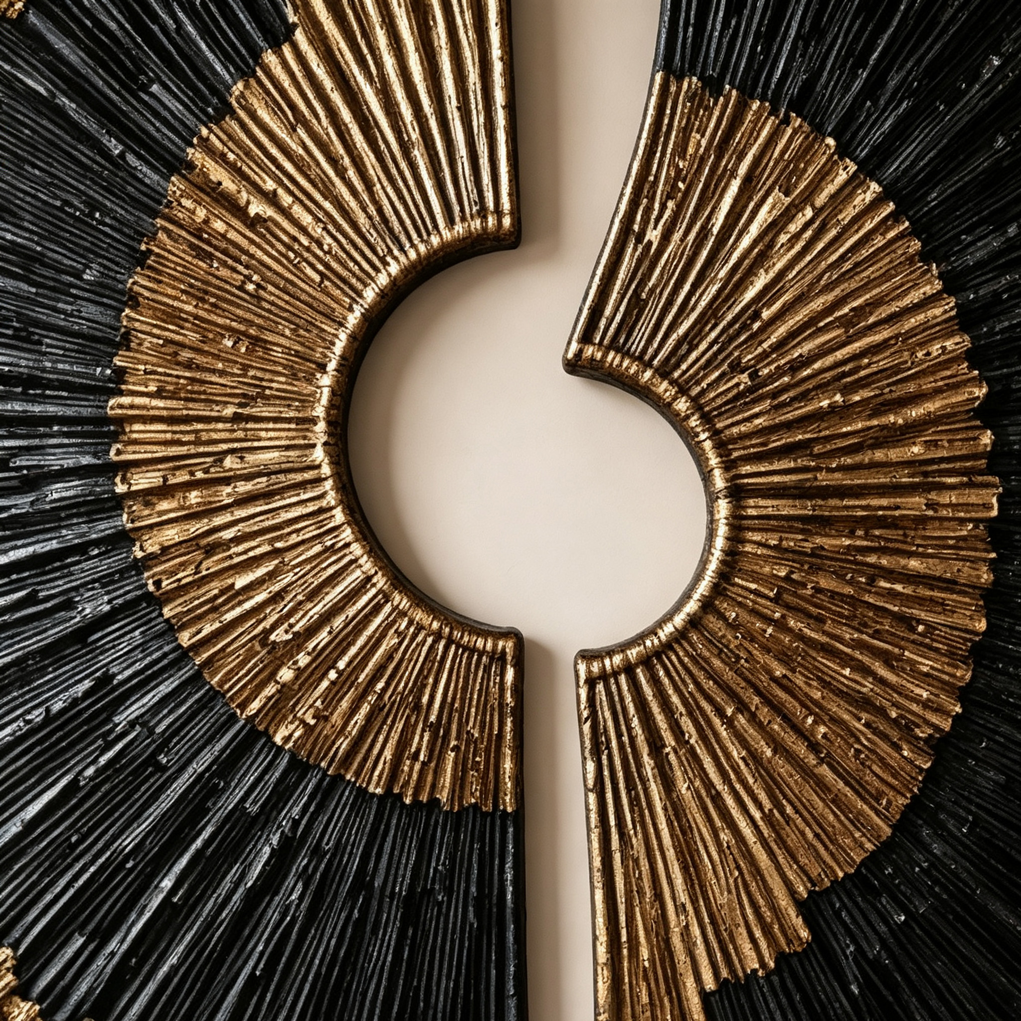 Black Gold Wood Wall Art, 3D Sunburst Wall Sculpture, Abstract Organic Modern Wood Decor, Luxury Textured Statement Wall Art