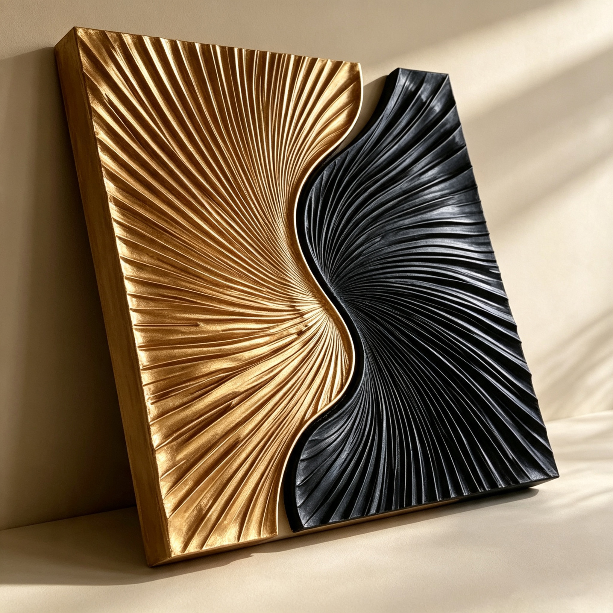Black Gold Wood Wall Art, 3D Abstract Wood Sculpture, Organic Modern Textured Wall Decor, Luxury Statement Wall Art
