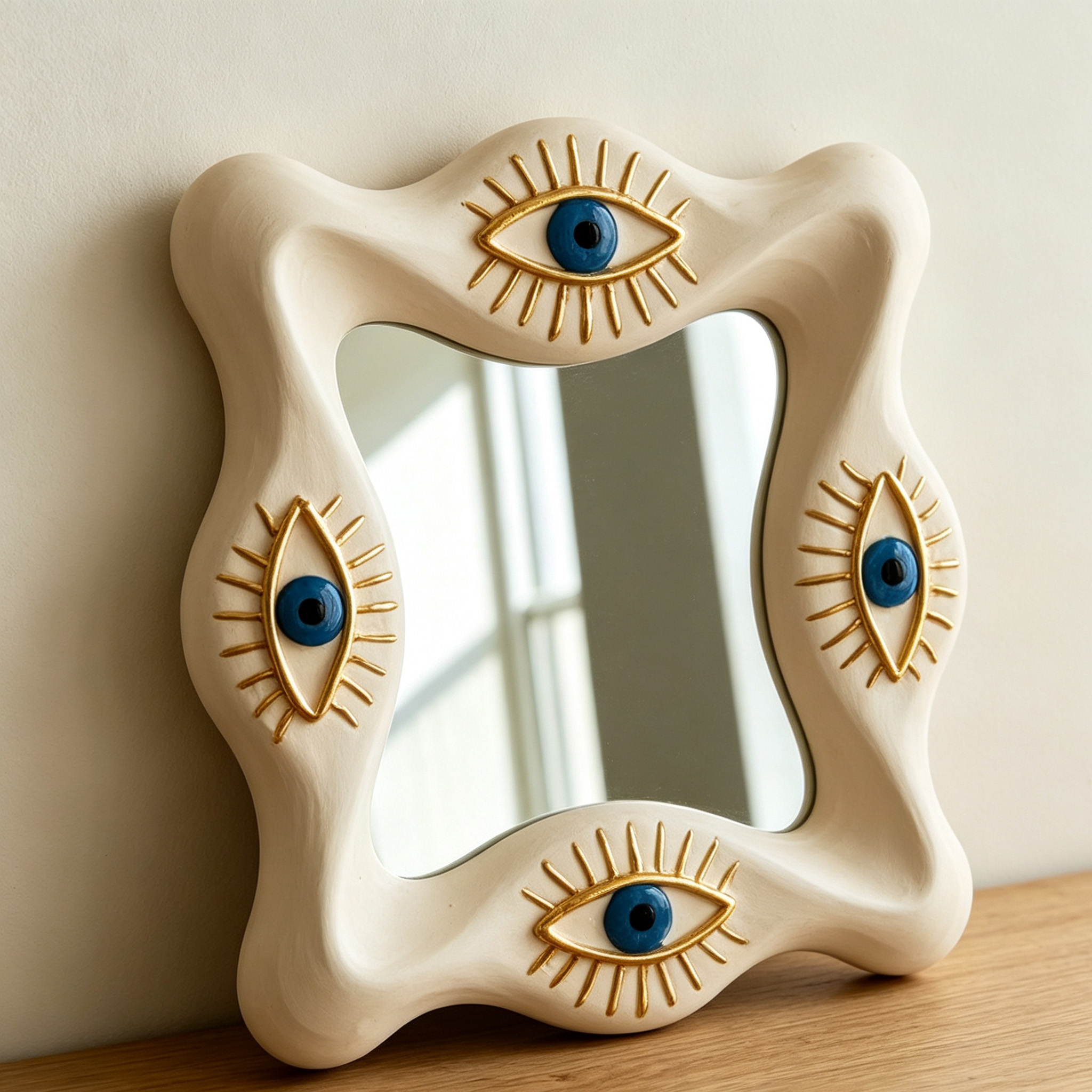 Evil Eye Wall Mirror, Wavy Wood Mirror, Sculptural Organic Mirror, All Seeing Eye Decor, Unique Statement Wall Art, Mystical Home Decor