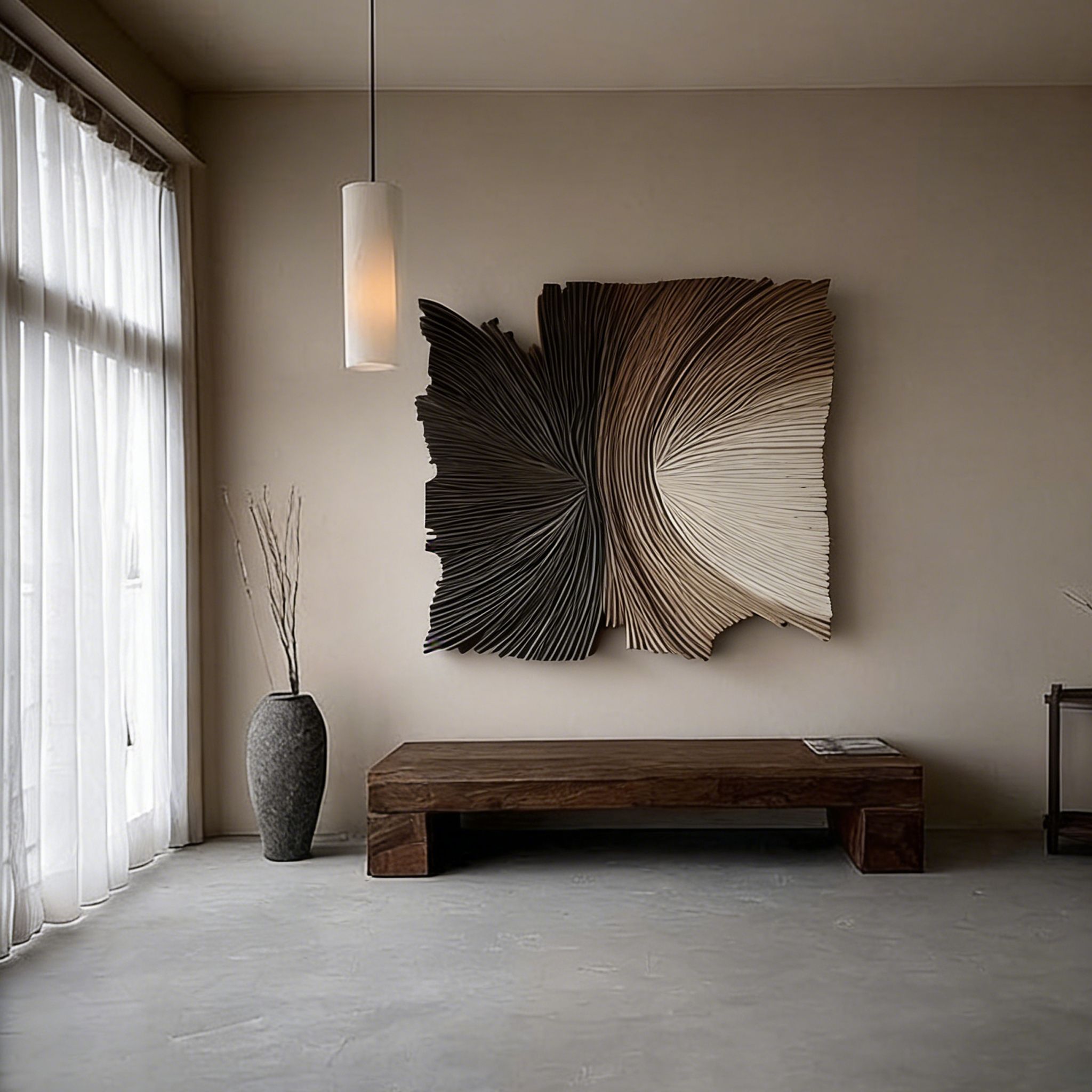 Abstract Fiber Wall Art – Modern 3D Textured String Art Sculpture, Neutral Geometric Wall Decor for Living Room Bedroom