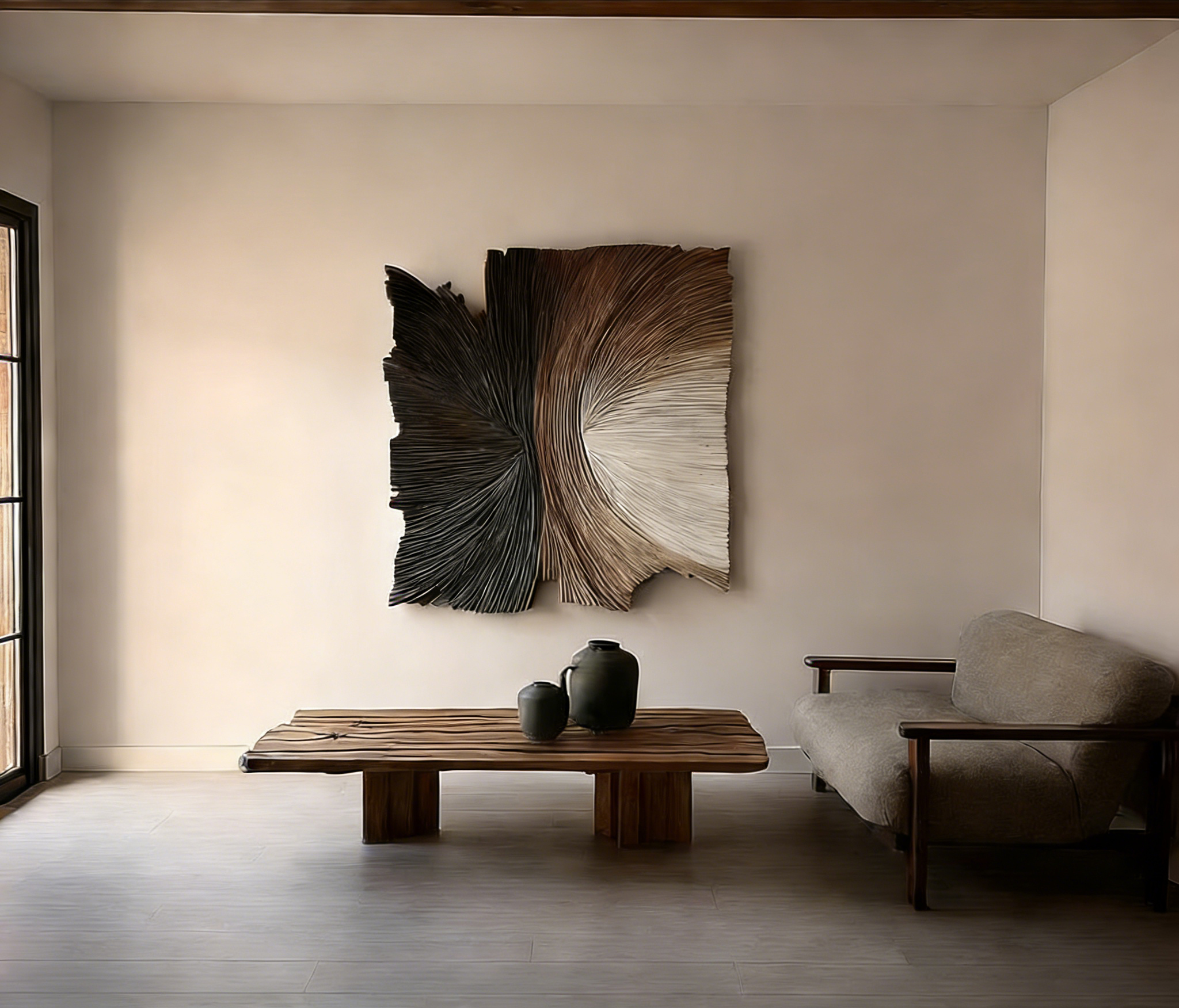 Abstract Fiber Wall Art – Modern 3D Textured String Art Sculpture, Neutral Geometric Wall Decor for Living Room Bedroom