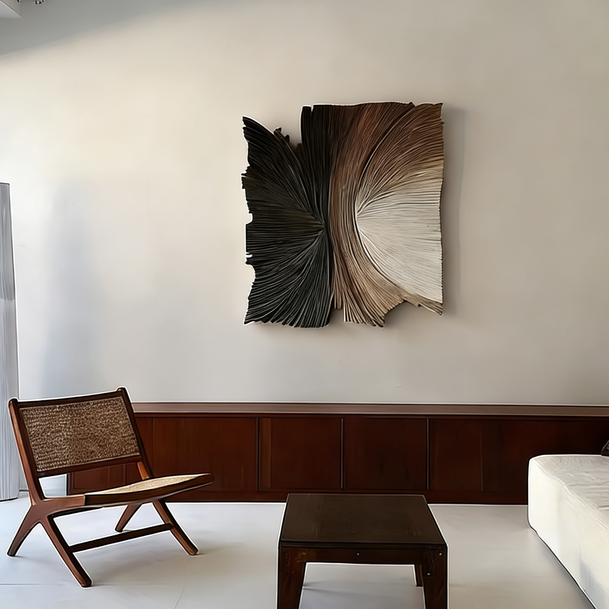 Abstract Fiber Wall Art – Modern 3D Textured String Art Sculpture, Neutral Geometric Wall Decor for Living Room Bedroom