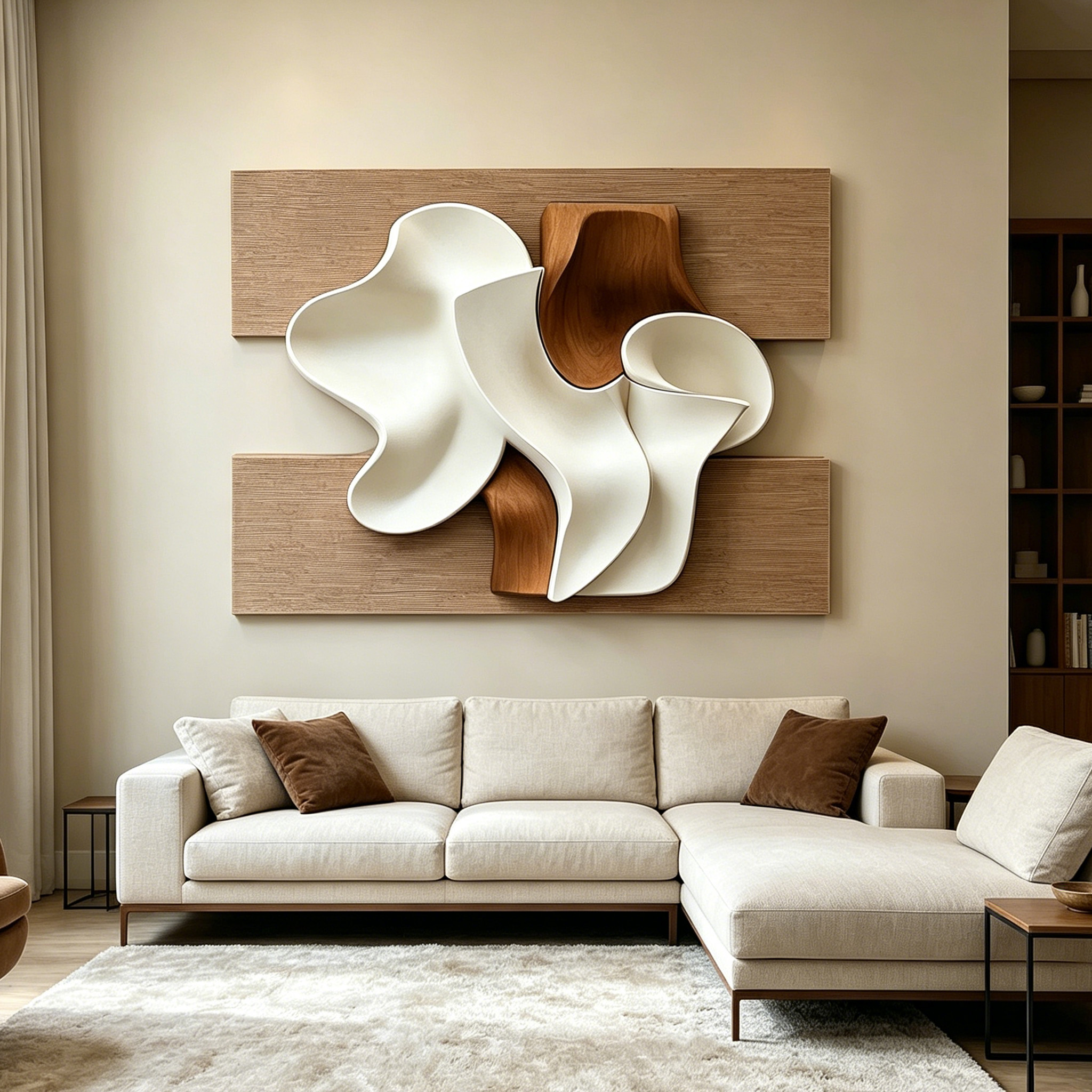 Large Abstract Wood Wall Art, 3D Wood Sculpture, Organic Wave Wall Decor, Modern Japandi Wooden Artwork