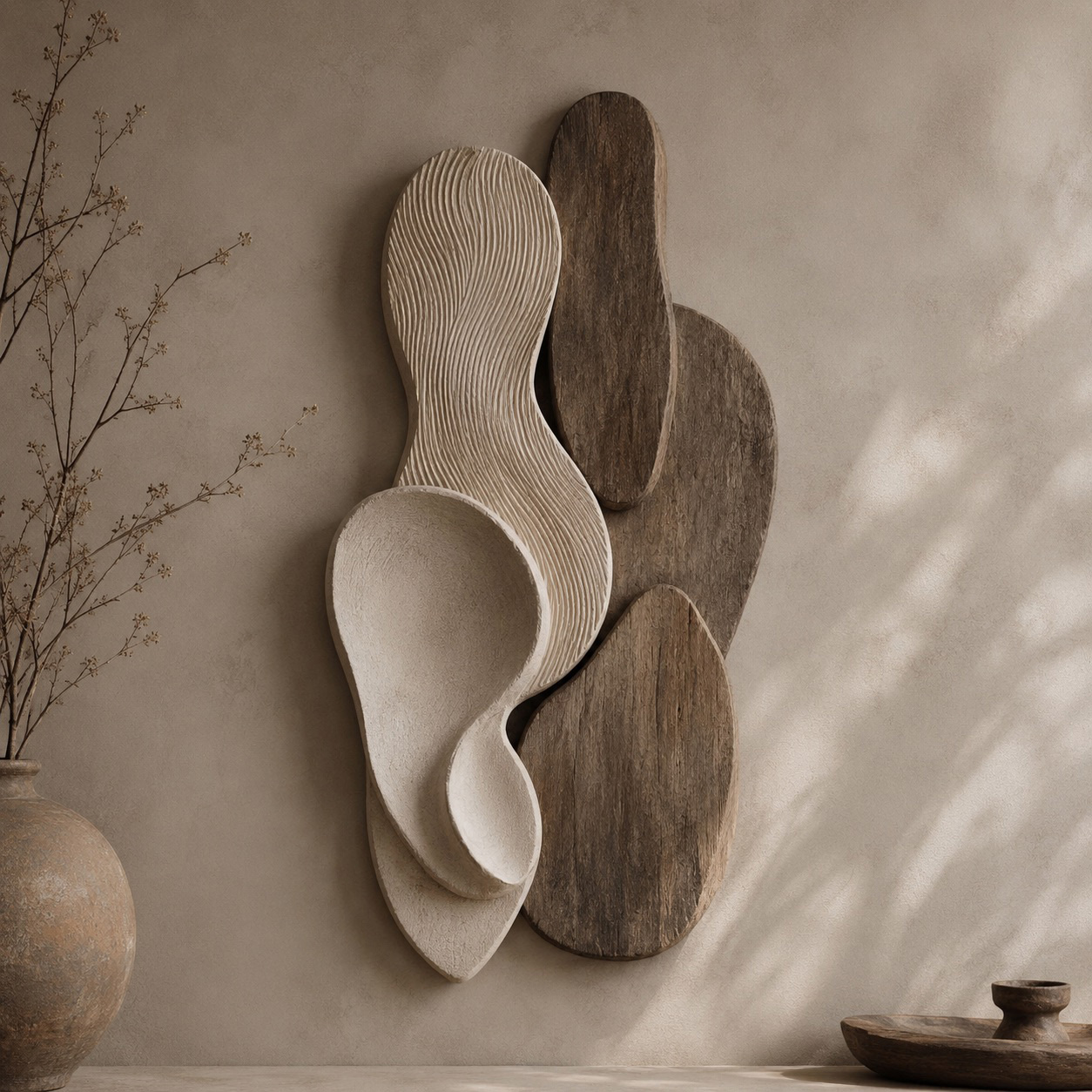 Organic Modern Wood Wall Art, Abstract Wood Sculpture, Japandi Wall Decor, Minimalist Wooden Relief Art, Contemporary Wall Hanging
