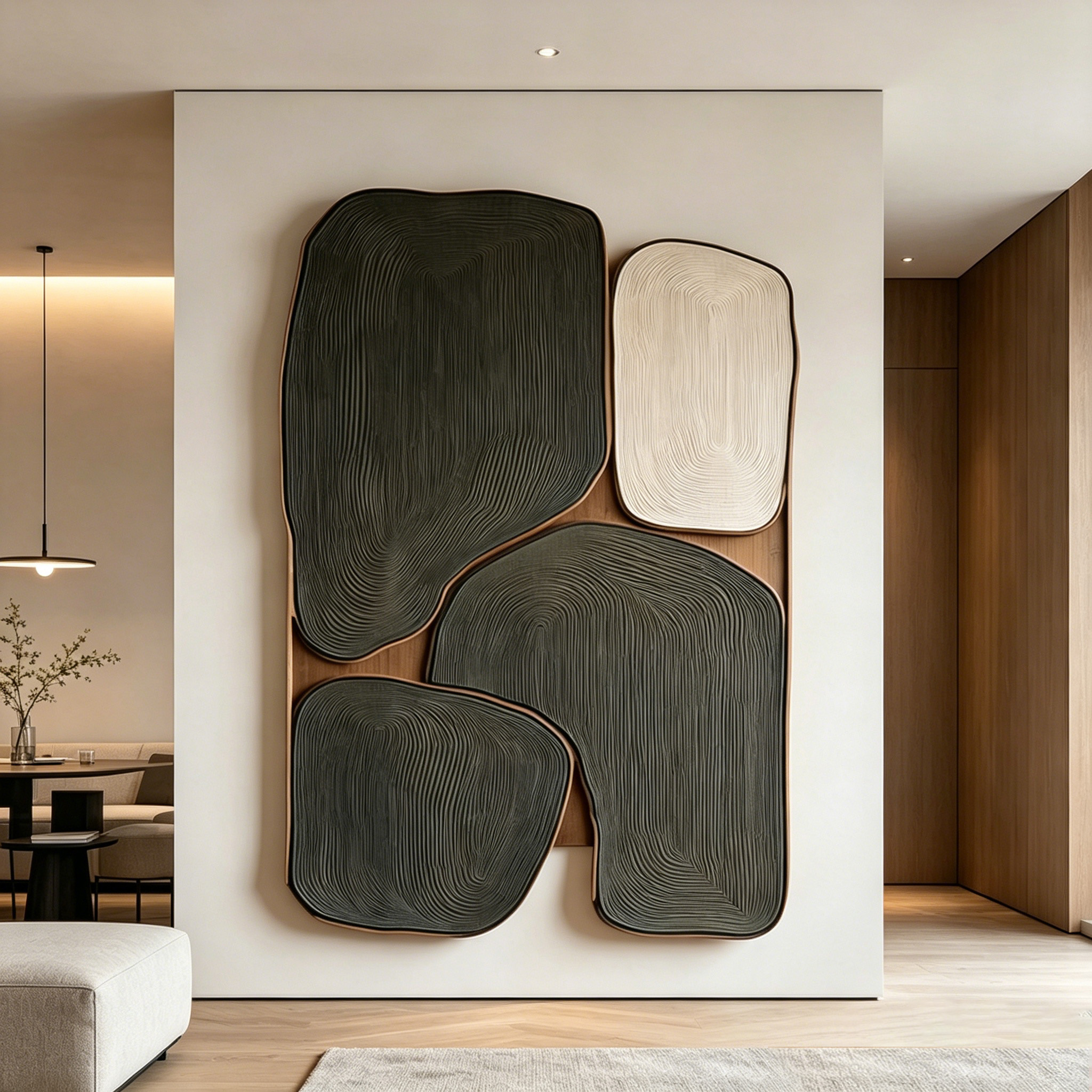 Modern Wood Wall Art, Abstract Wooden Sculpture, Minimalist Black Wall Decor, Organic Contemporary Panel