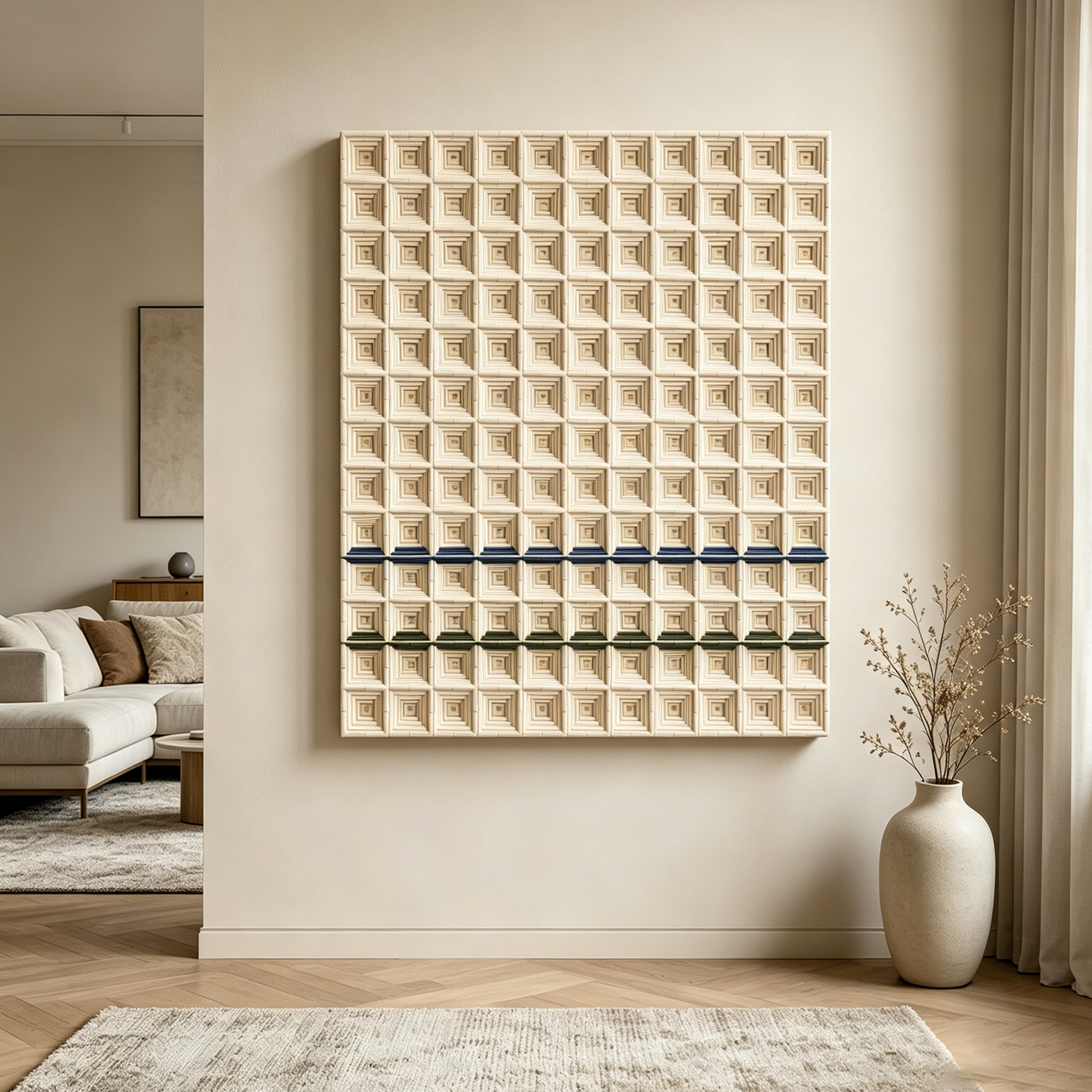 Geometric Fiber Wall Art, White Textile Wall Hanging, Modern 3D Fiber Sculpture, Neutral Minimalist Wall Decor, Handmade Cotton Rope Art