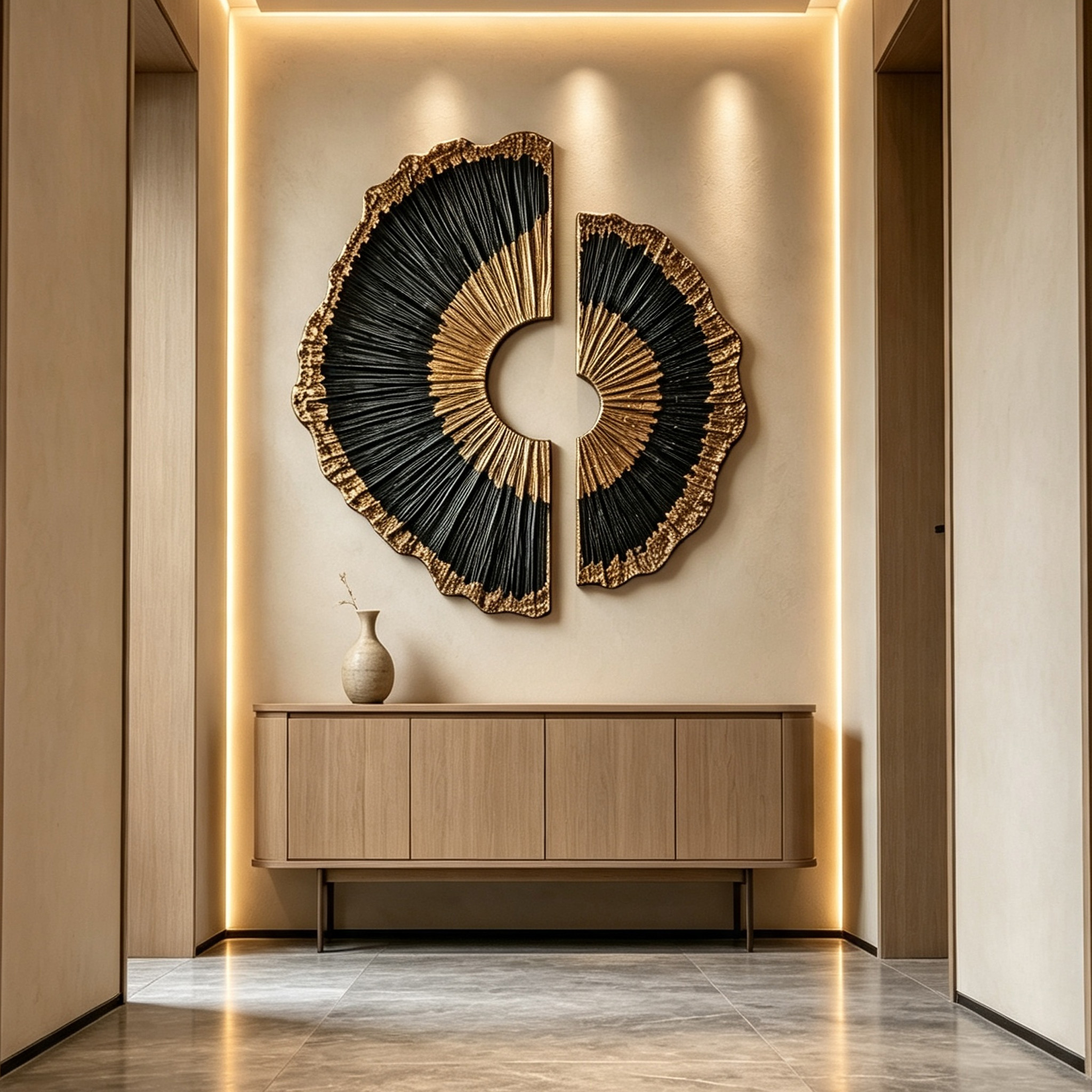 Black Gold Wood Wall Art, 3D Sunburst Wall Sculpture, Organic Modern Abstract Wood Decor, Textured Luxury Statement Wall Art