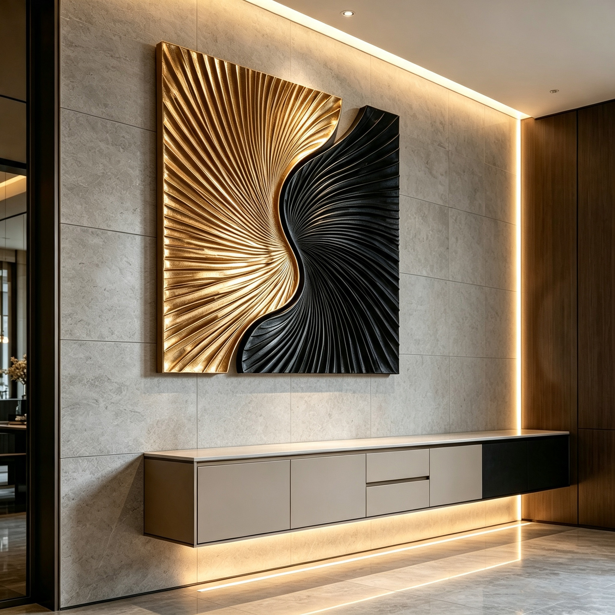 Black Gold Wood Wall Art, 3D Abstract Wood Sculpture, Organic Modern Textured Wall Decor, Luxury Statement Wall Art