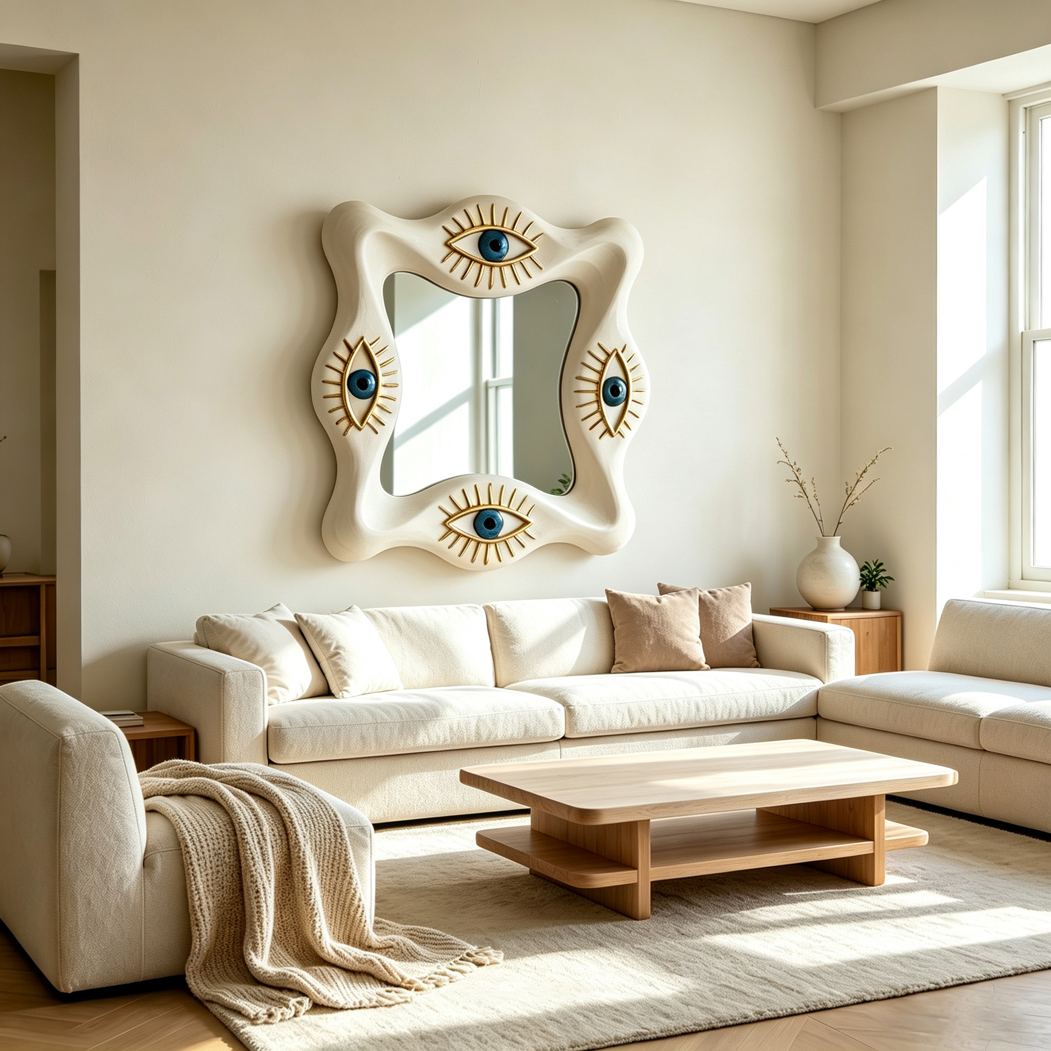 Evil Eye Wall Mirror, Wavy Wood Mirror, Sculptural Organic Mirror, All Seeing Eye Decor, Unique Statement Wall Art, Mystical Home Decor