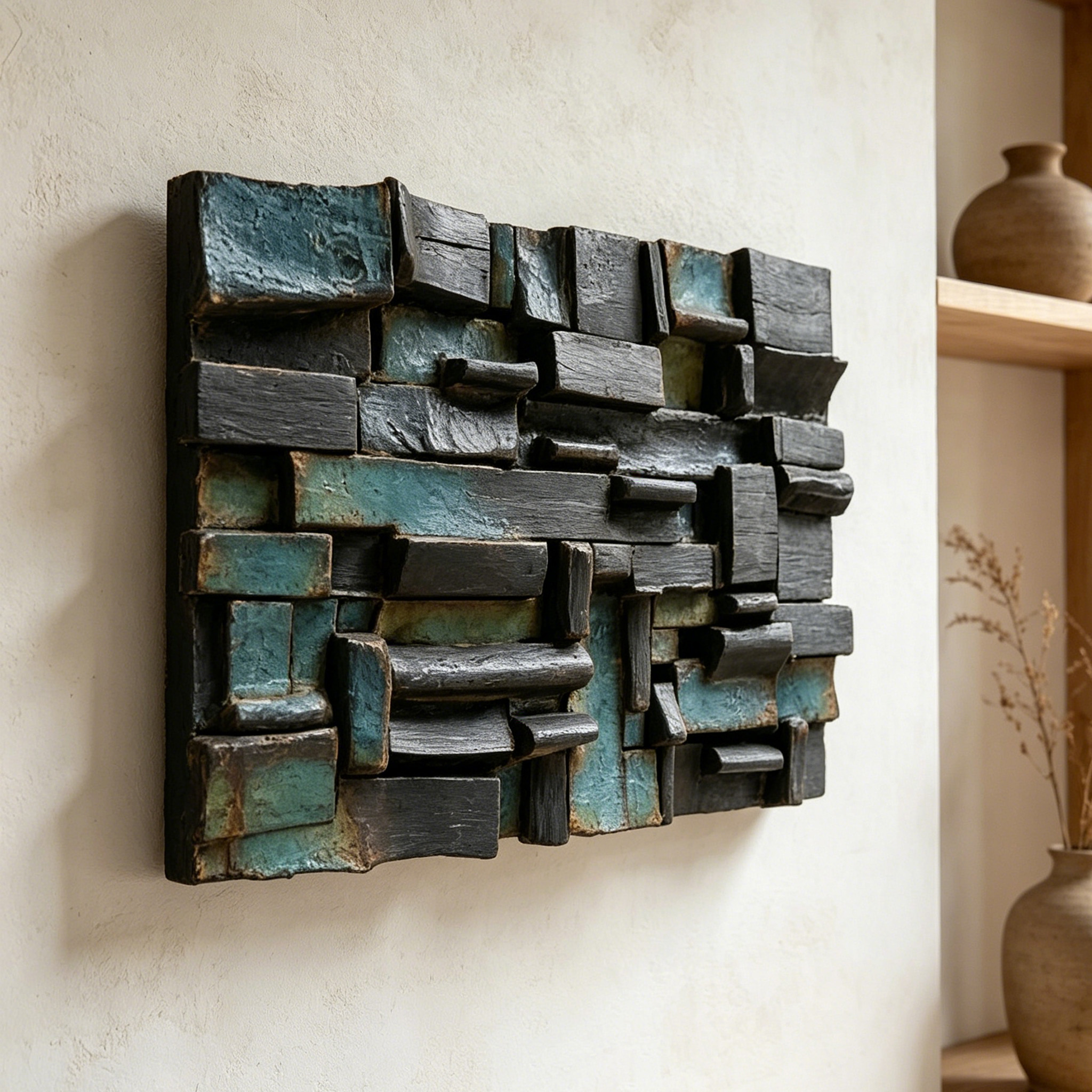 Abstract Ceramic Wall Sculpture, Geometric Wall Art, Brutalist Textured Wall Decor, Modern Handmade Ceramic Art
