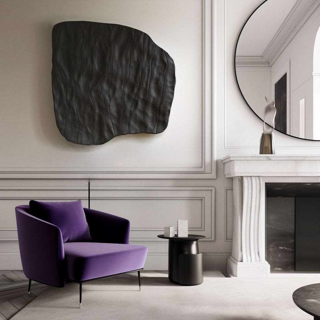 Hand Carved Wood Wall Art: Dark Textured Modern Sculpture