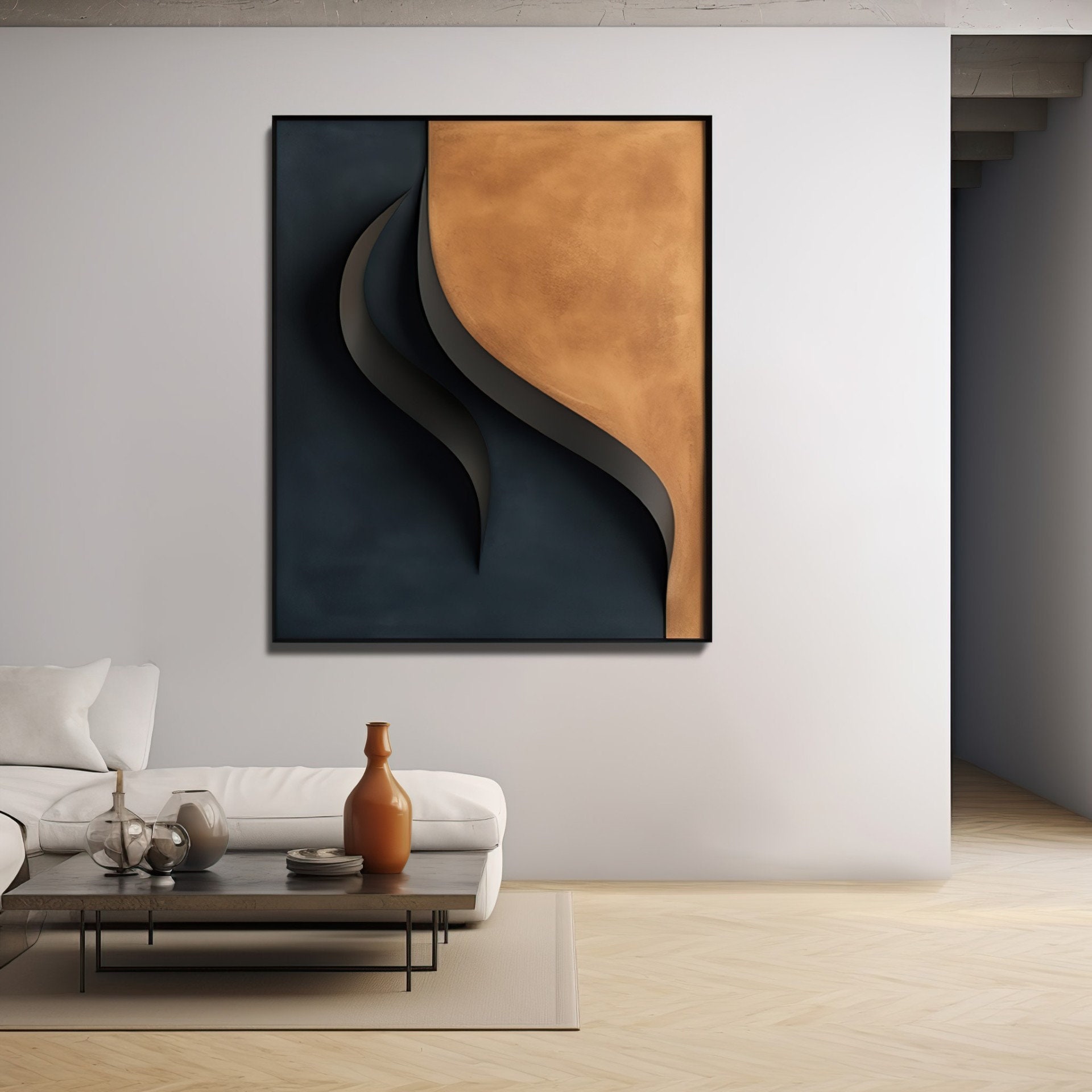 Wave shaped,Wooden art with distinct contrasting colors - Wall Hanging - 3D Vision - modern