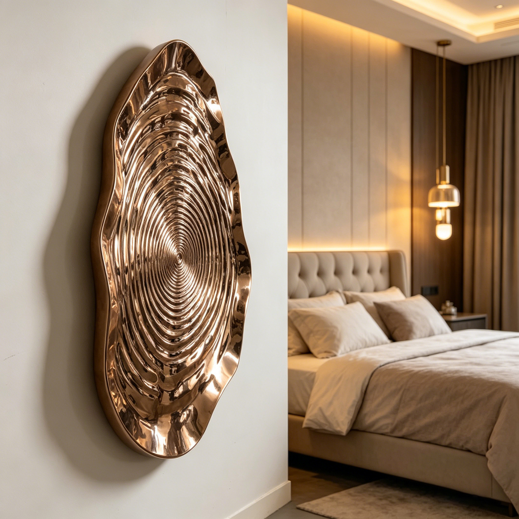 Large Metal Wall Art Sculpture, Modern Abstract Wall Decor, Bronze Metallic Wall Hanging, Contemporary Luxury Statement Art