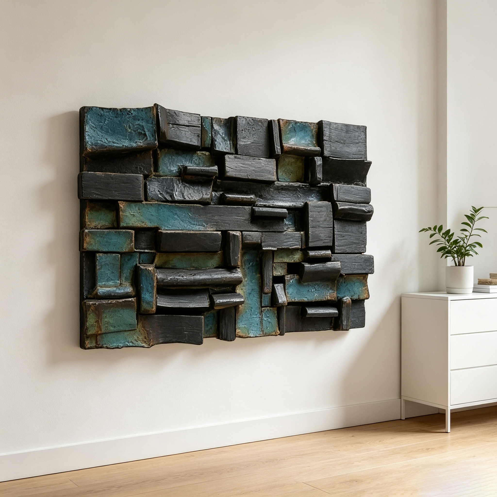 Abstract Ceramic Wall Sculpture, Geometric Wall Art, Brutalist Textured Wall Decor, Modern Handmade Ceramic Art