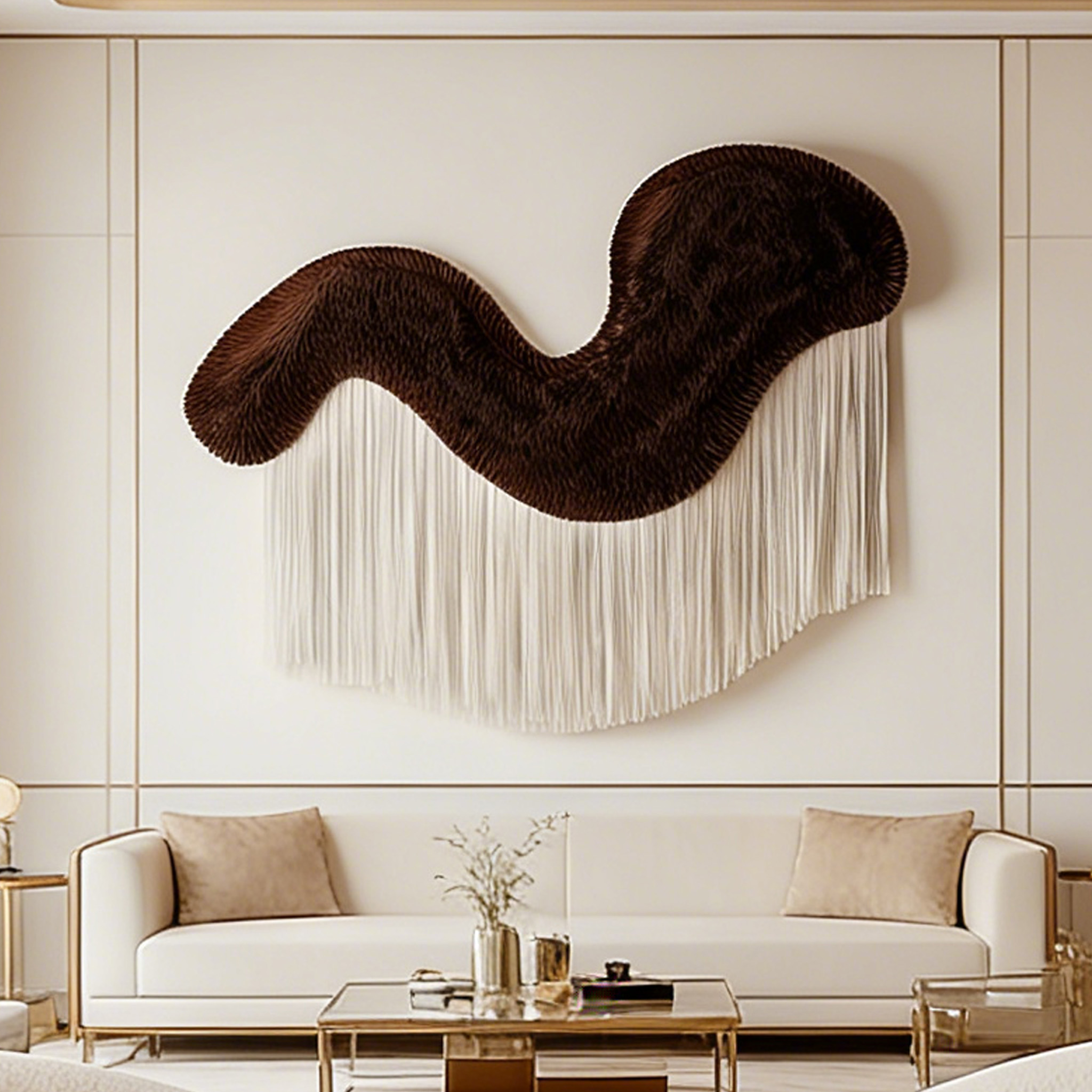 Large Fiber Wall Art, Abstract Wave Textile Sculpture, Modern Macrame Wall Hanging, Japandi Boho Wall Decor