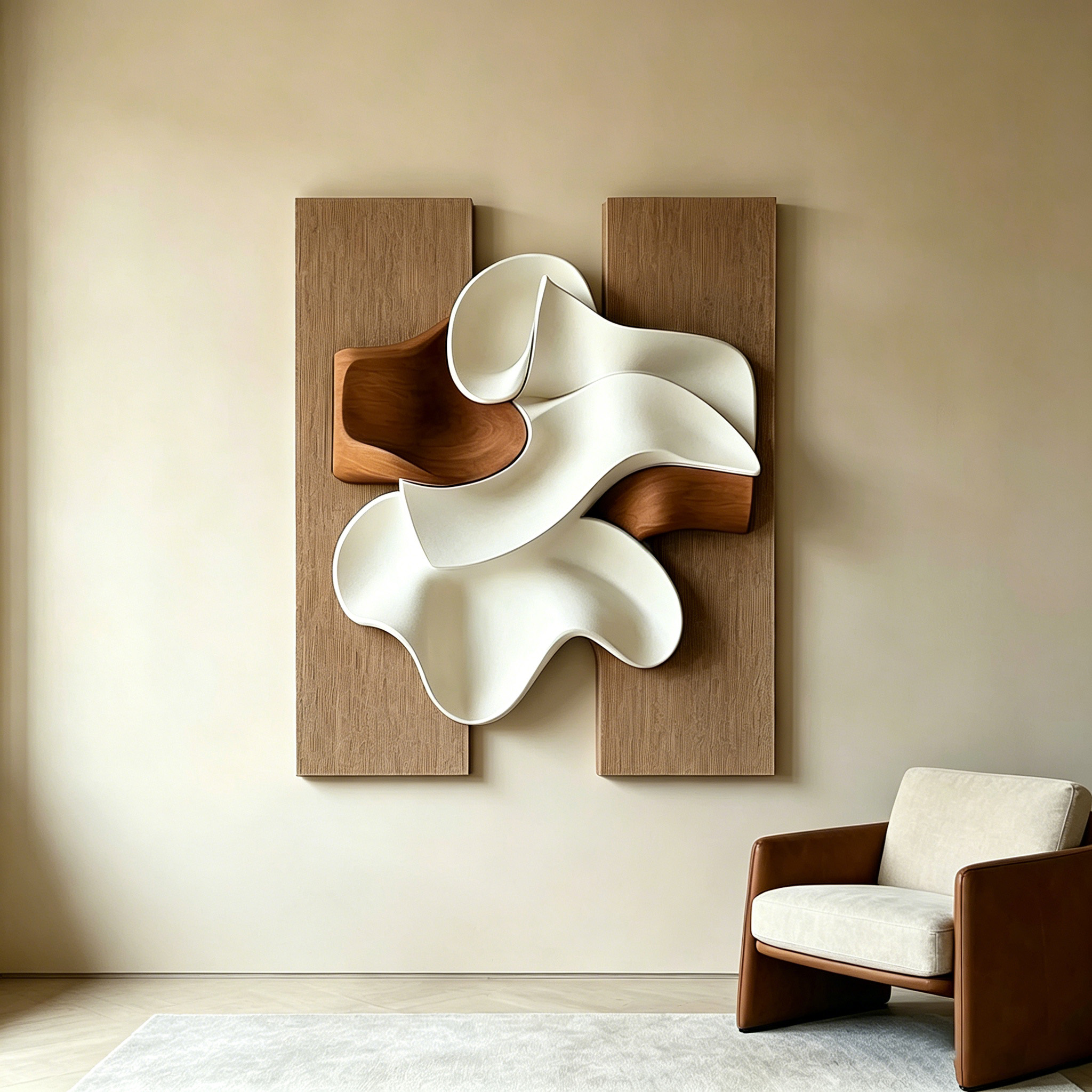 Large Abstract Wood Wall Art, 3D Wood Sculpture, Organic Wave Wall Decor, Modern Japandi Wooden Artwork