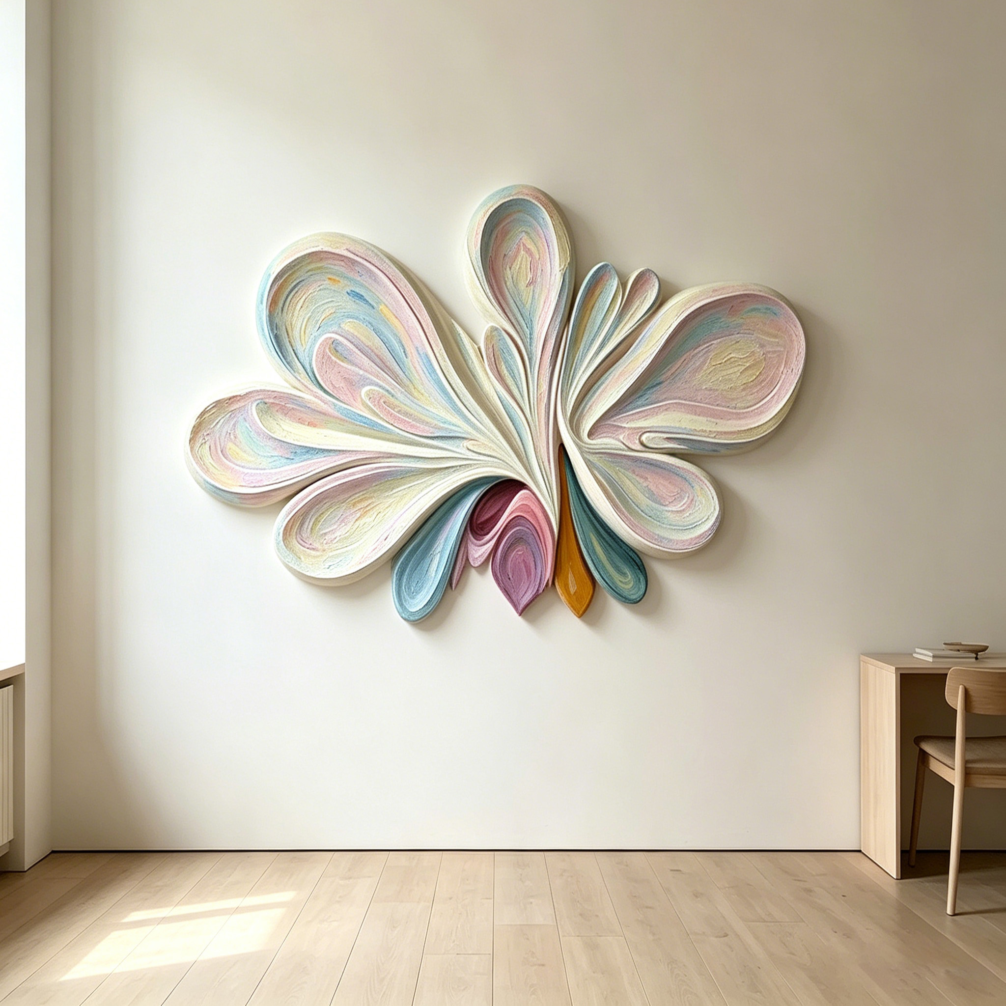 Pastel Abstract Wooden Wall Art, 3D Sculptural Wood Wall Decor, Textured Boho Wall Hanging, Large Statement Wall Art, Modern Home Decor