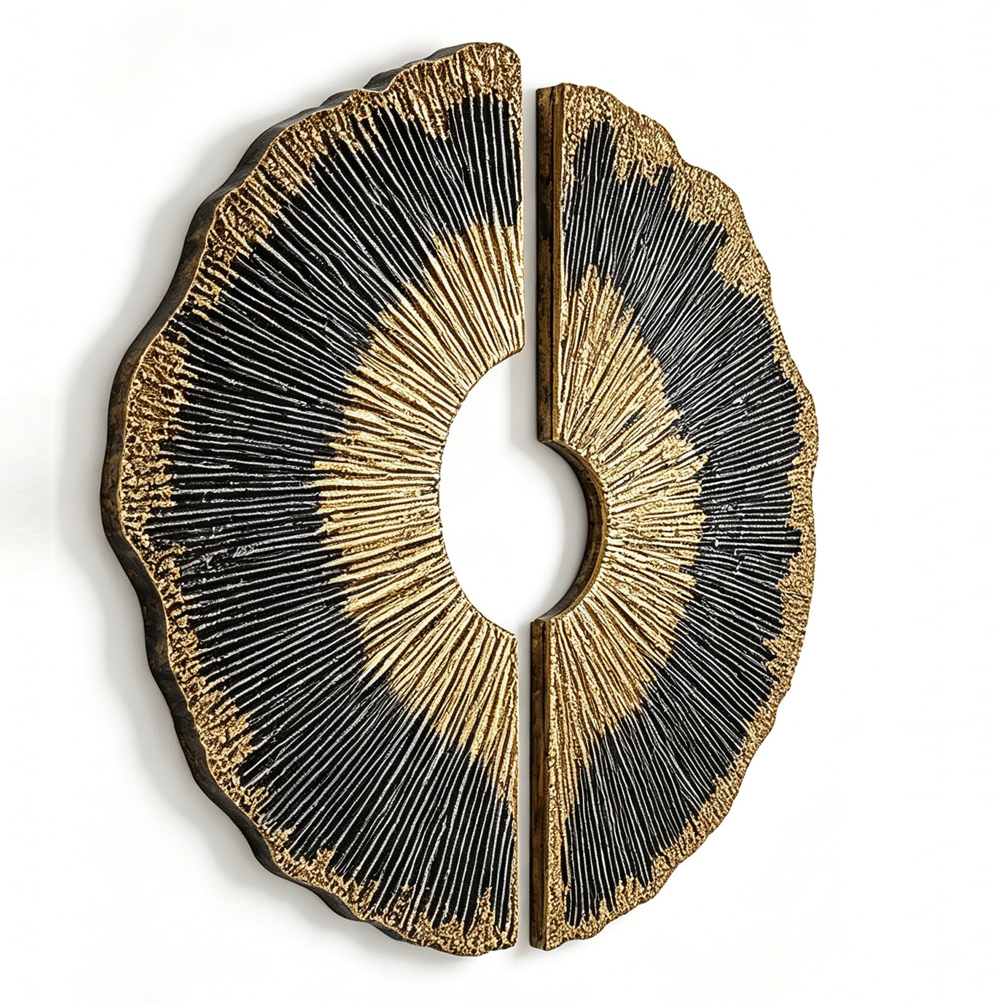 Large Wood Wall Art, 3D Gold Black Wood Sculpture, Abstract Round Wall Decor, Wabi Sabi Textured Artwork, Luxury Modern Wall Art