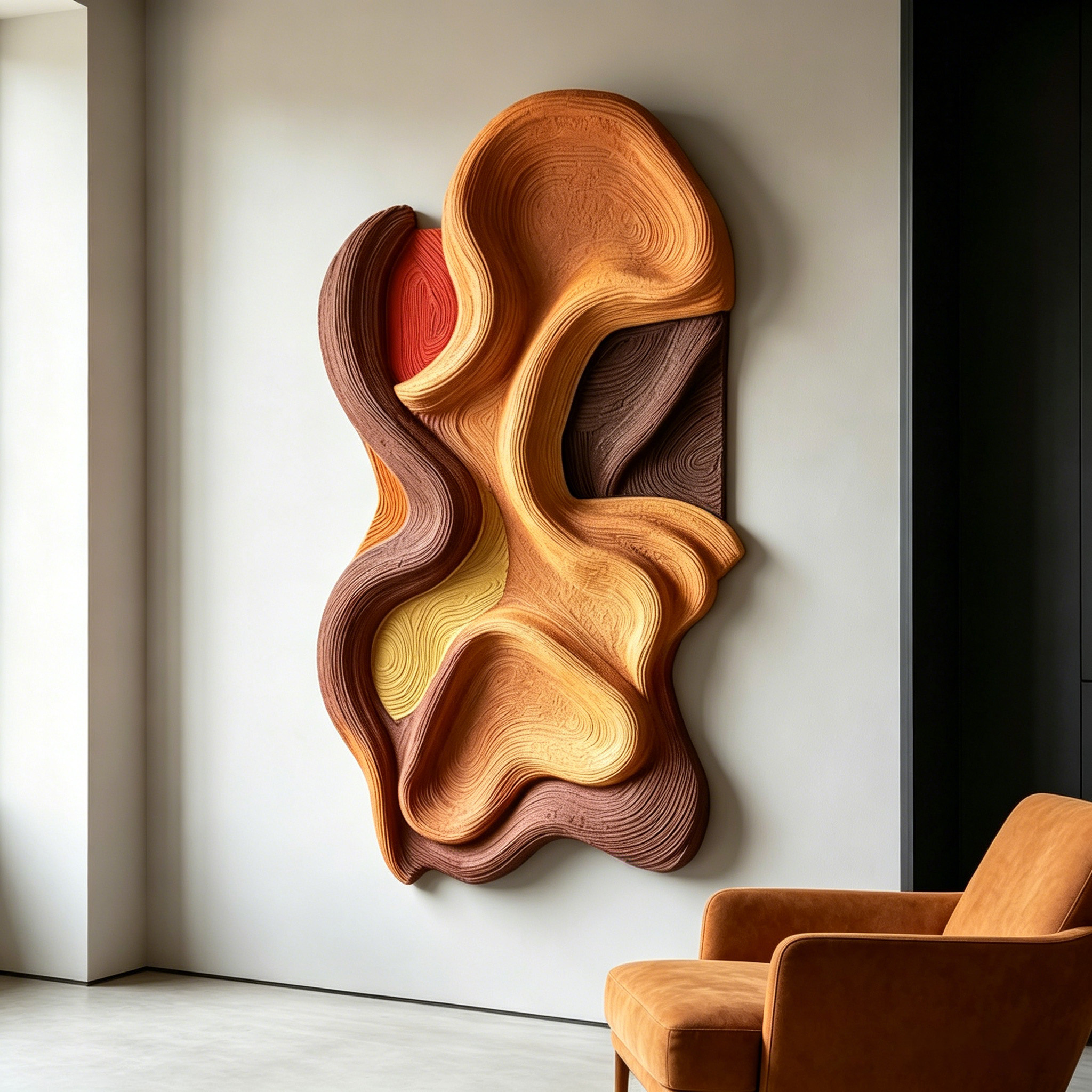 Large Abstract Wood Wall Art, Organic Modern Wall Sculpture, 3D Carved Wood Panel, Japandi Decor, Statement Wall Hanging