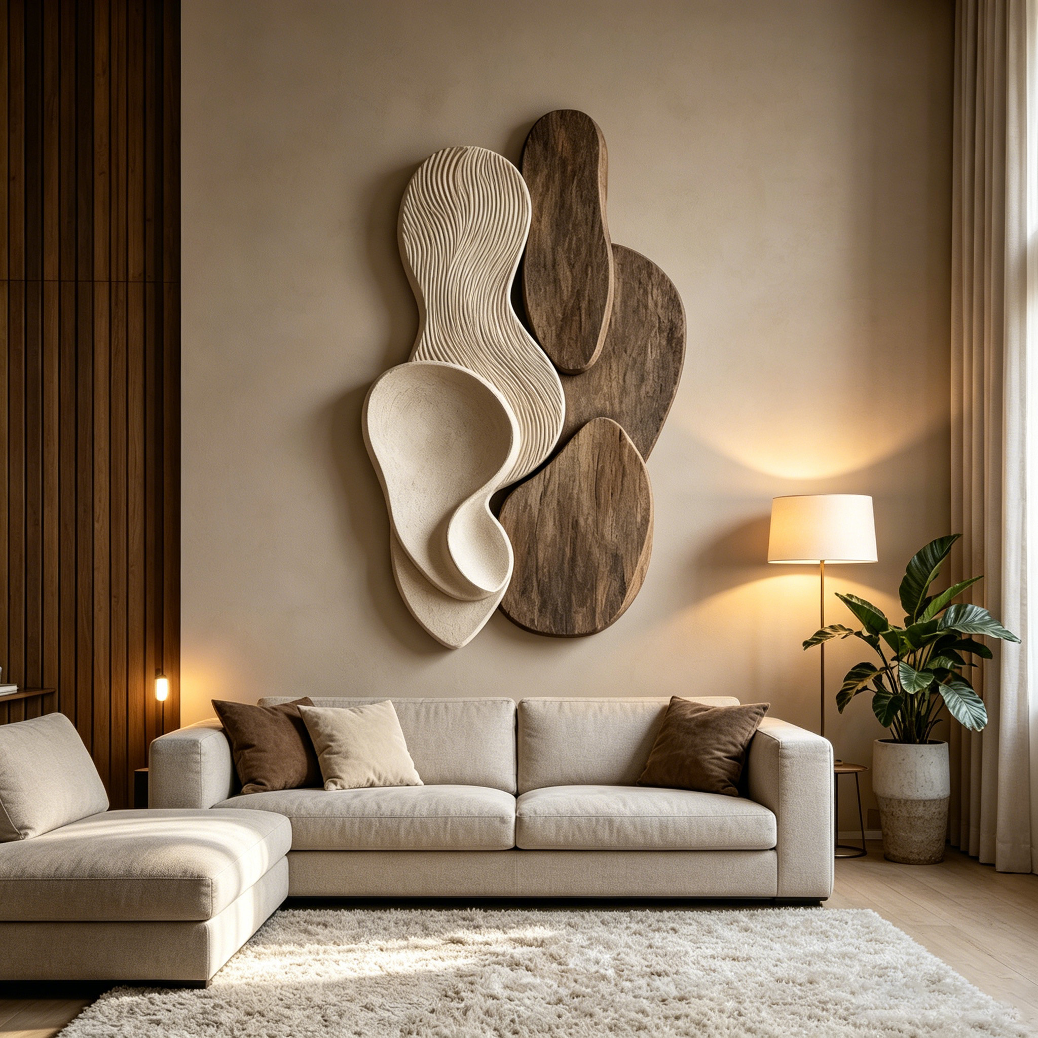 Organic Modern Wood Wall Art, Abstract Wood Sculpture, Japandi Wall Decor, Minimalist Wooden Relief Art, Contemporary Wall Hanging