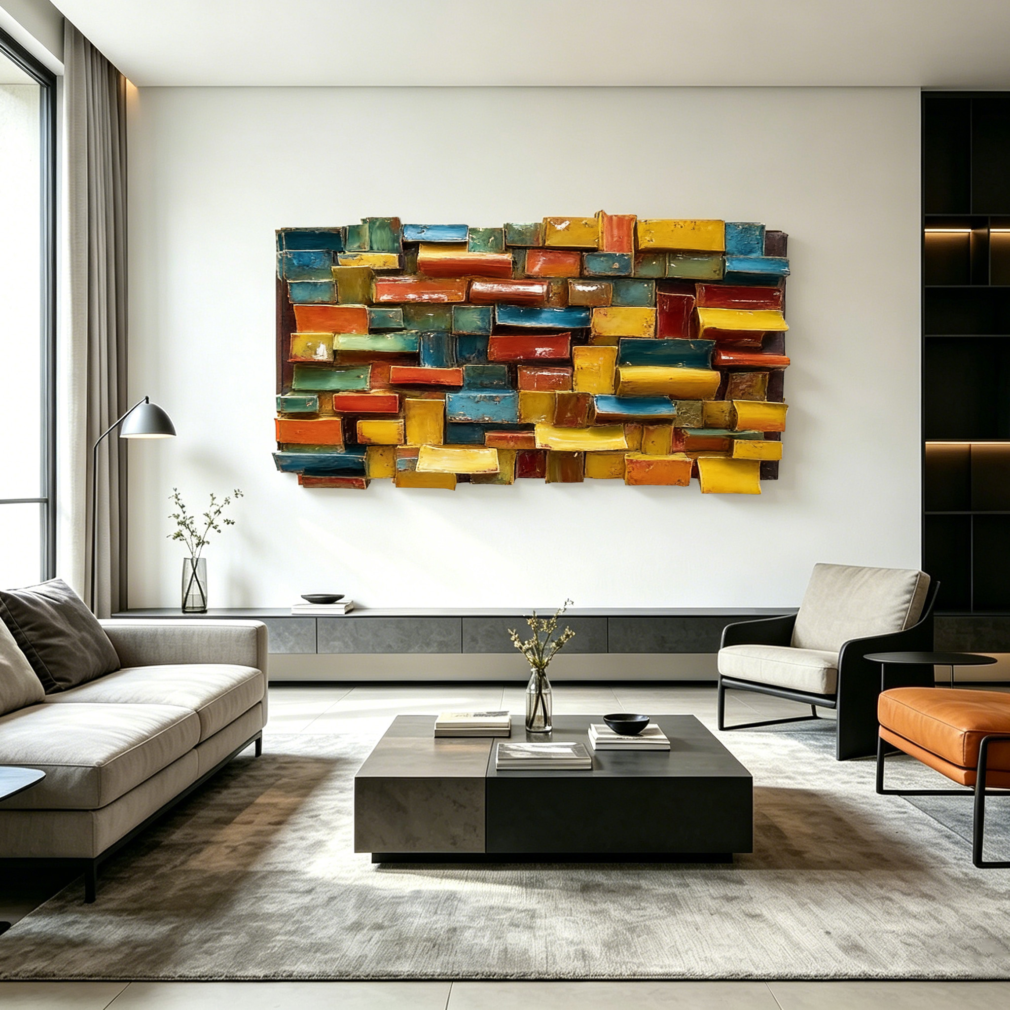 Modern Ceramic Wall Art, Textured Abstract Wall Sculpture, Handmade Colorful Tile Wall Decor, 3D Geometric Wall Hanging, Unique Home Accent