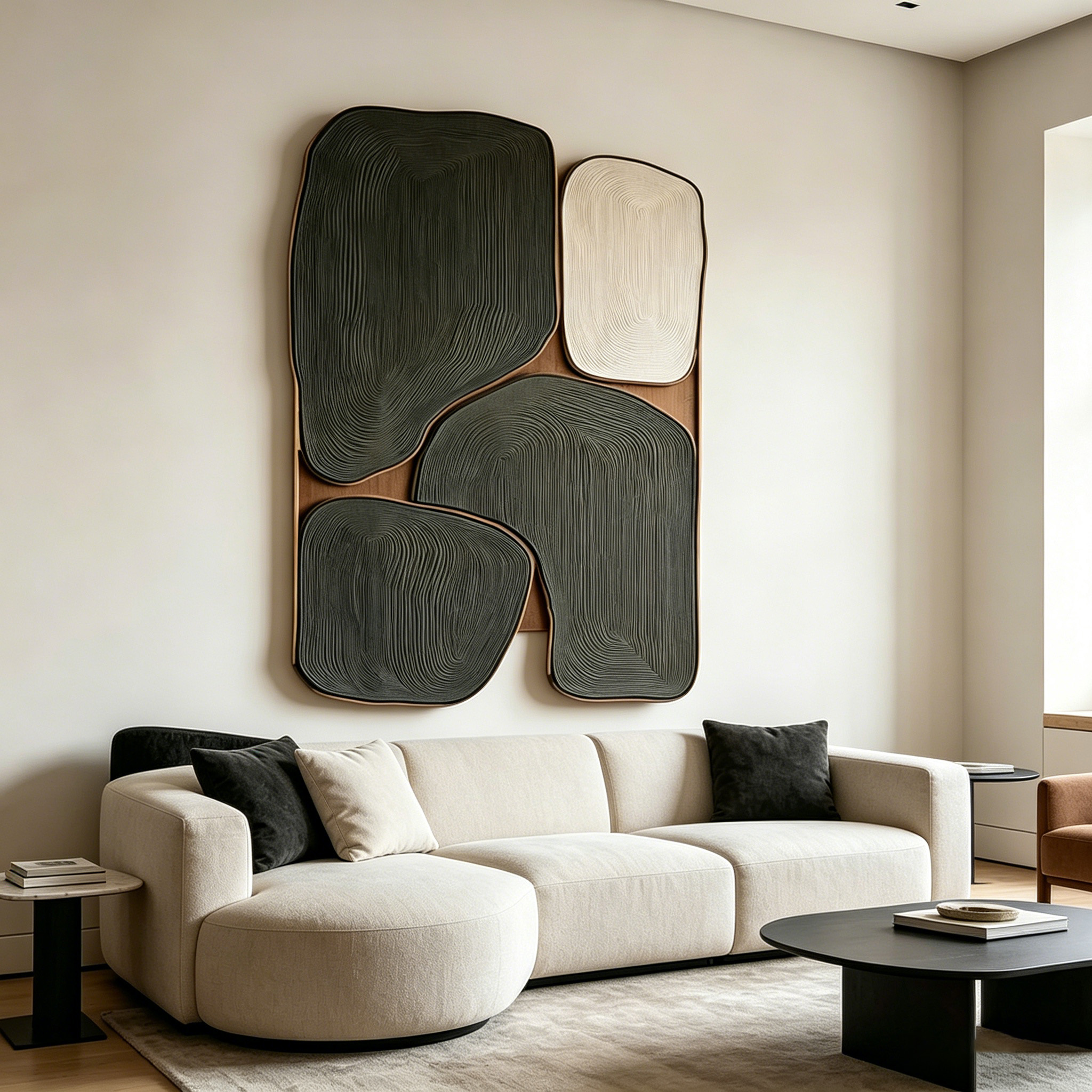 Modern Wood Wall Art, Abstract Wooden Sculpture, Minimalist Black Wall Decor, Organic Contemporary Panel