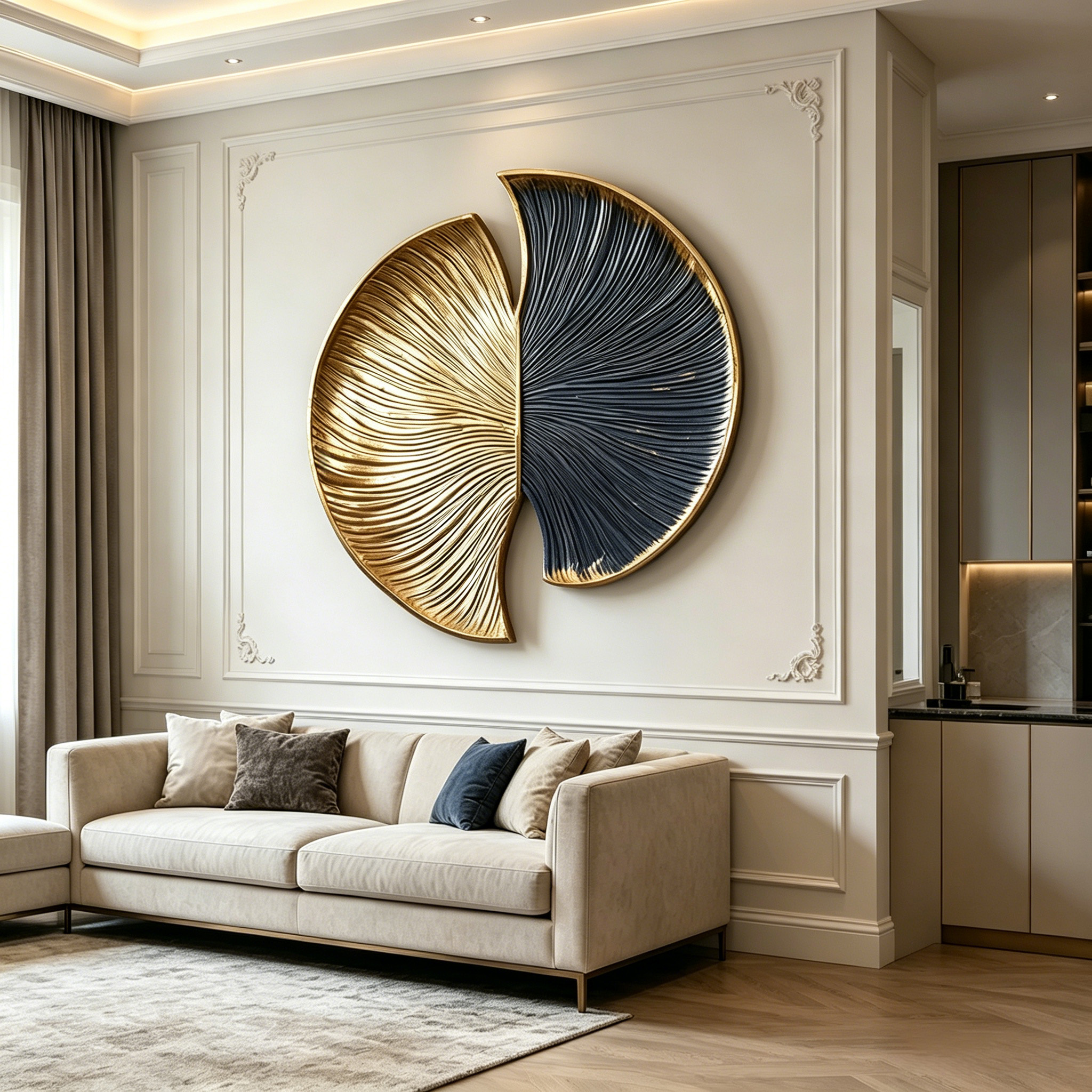 Large Wood Wall Sculpture, Abstract Carved Wood Art, Black Gold Wall Decor, Organic Modern Wall Hanging, Luxury Statement Piece