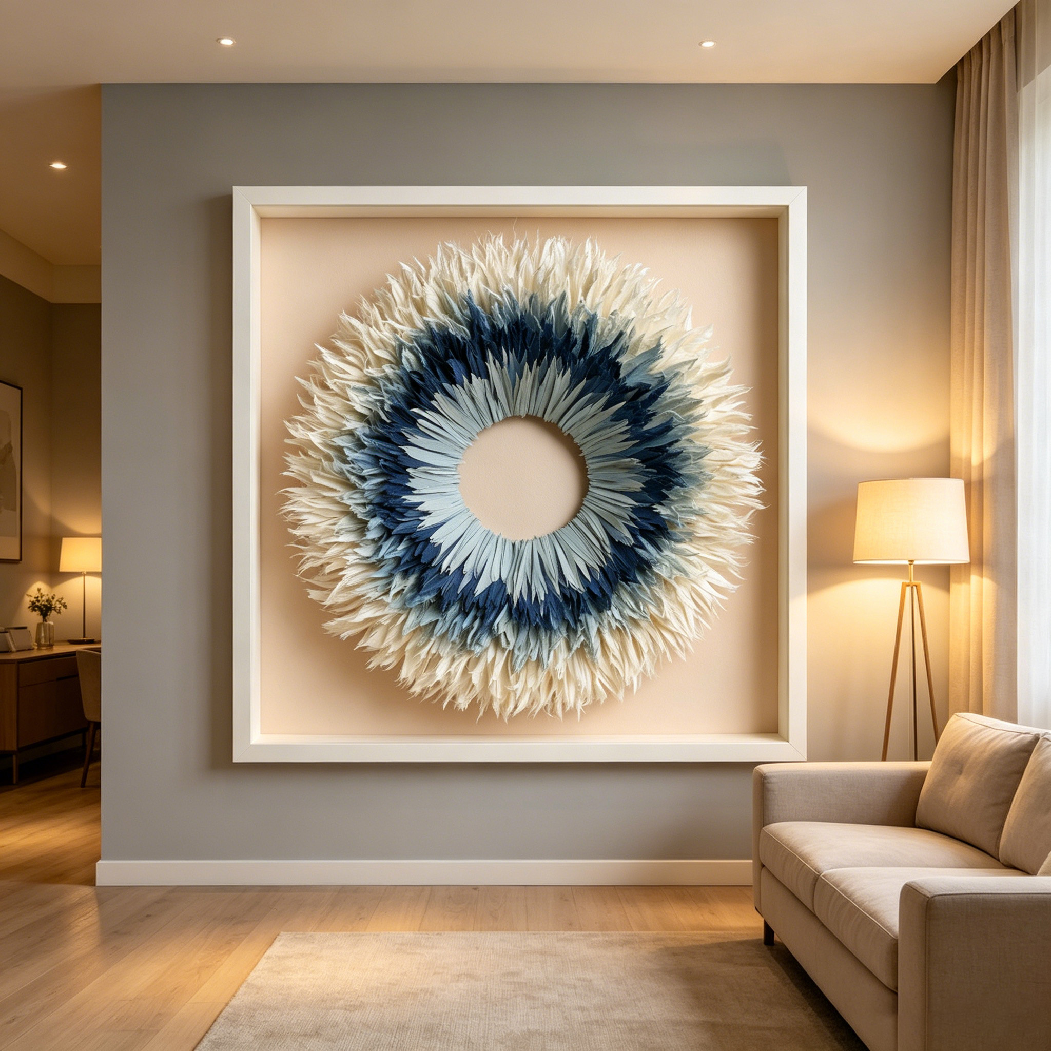 Coastal Paper Wall Art, Blue Ombre Paper Sculpture, Modern Sunburst Wall Decor, Handmade Circular Artwork, Organic Modern Home Decor