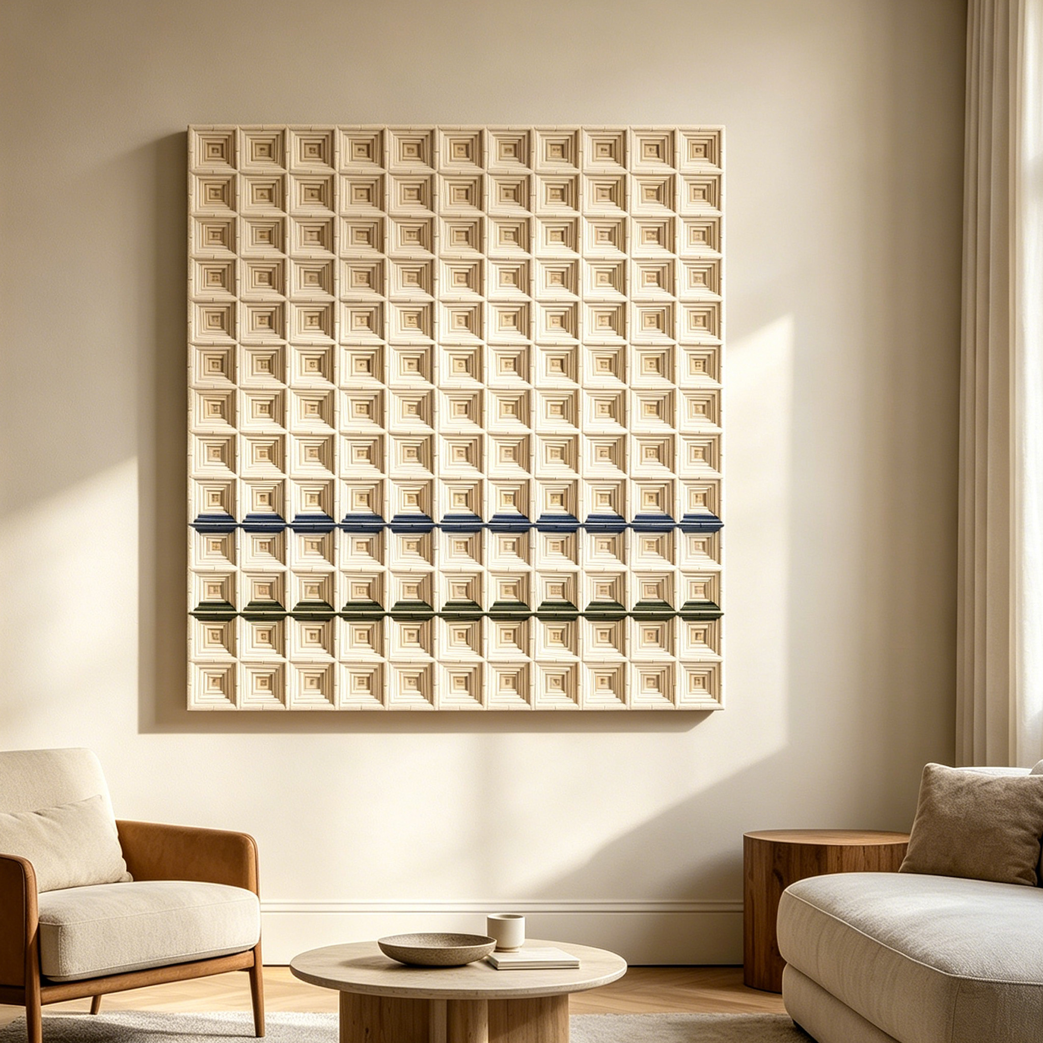 Geometric Fiber Wall Art, White Textile Wall Hanging, Modern 3D Fiber Sculpture, Neutral Minimalist Wall Decor, Handmade Cotton Rope Art