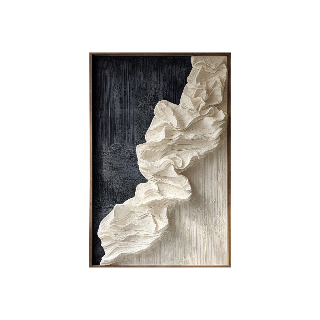Minimalist canvas board- white textured wave flower- canvas&leather