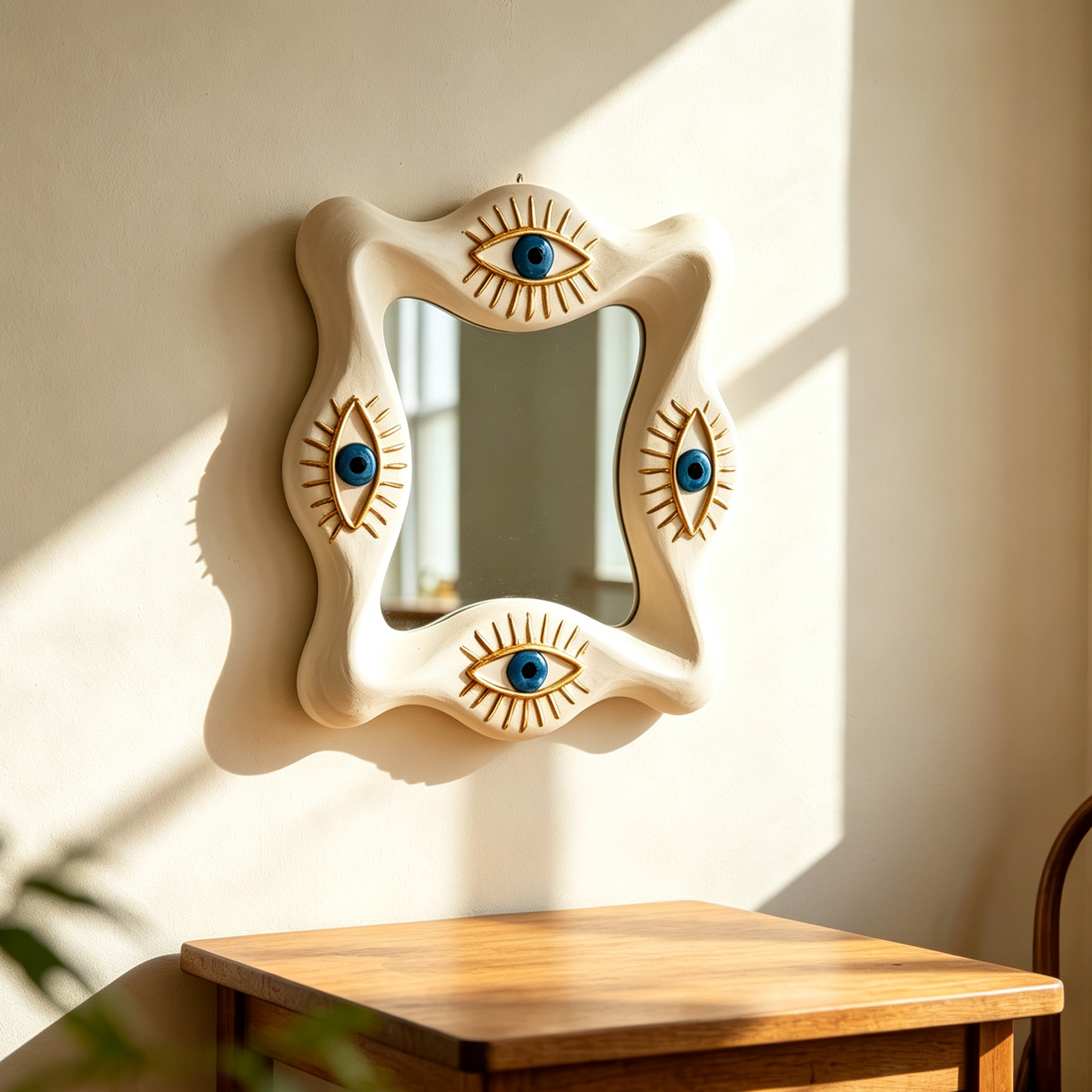 Evil Eye Wall Mirror, Wavy Wood Mirror, Sculptural Organic Mirror, All Seeing Eye Decor, Unique Statement Wall Art, Mystical Home Decor