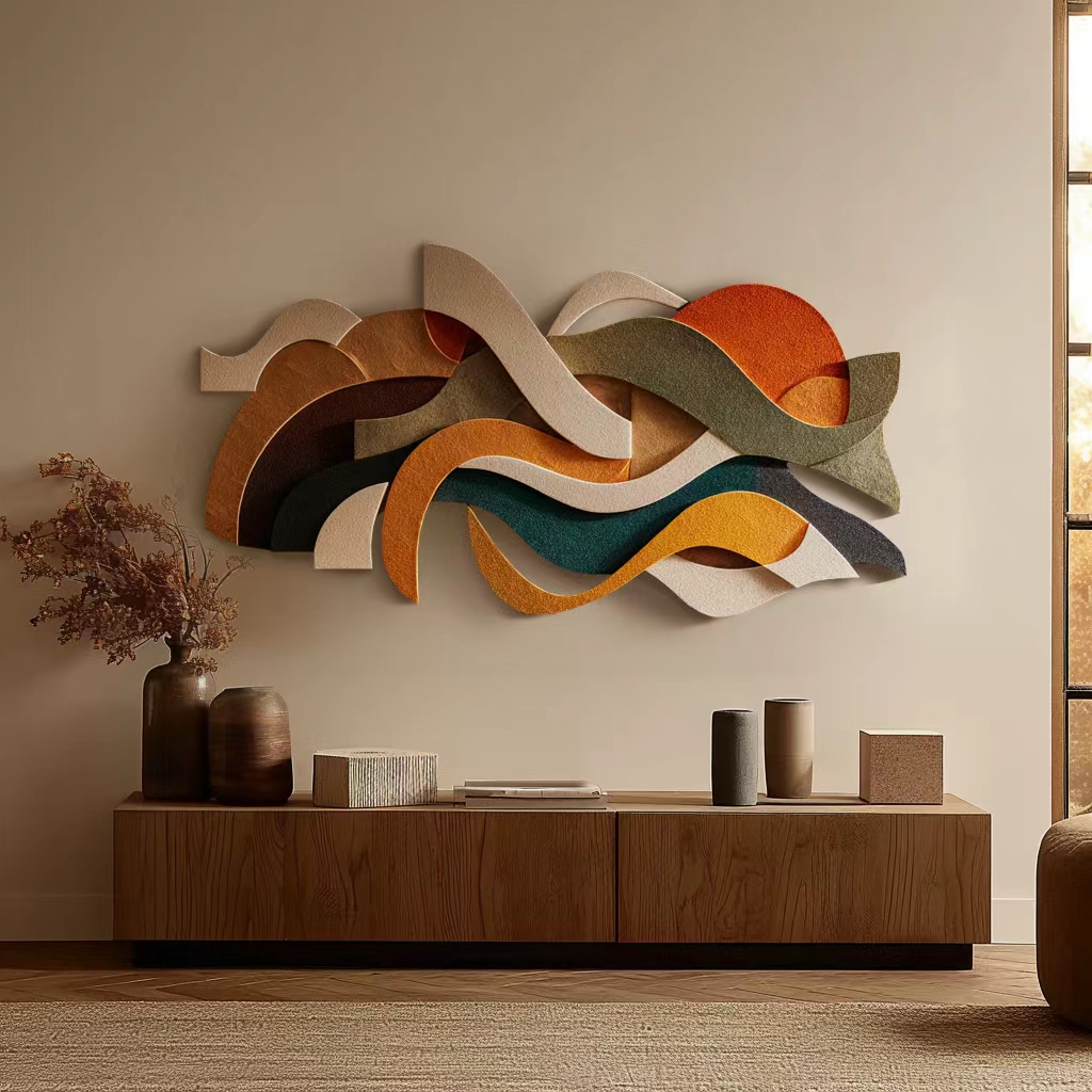 Abstract 3D Wall Art - Modern Geometric Wave Sculpture in Warm Earthy Tones - Large Textured Wall Hanging for Living Room & Bedroom Decor